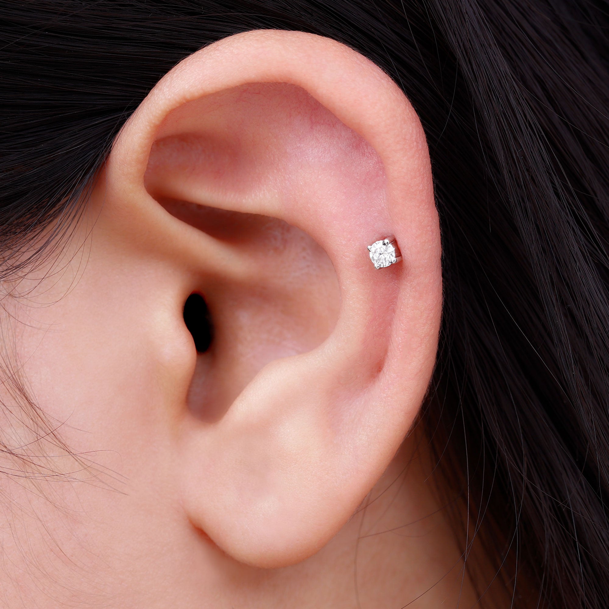 Minimalist Diamond Solitaire Tragus Earring Natural - ( HI-SI ) - Rosec Jewels
