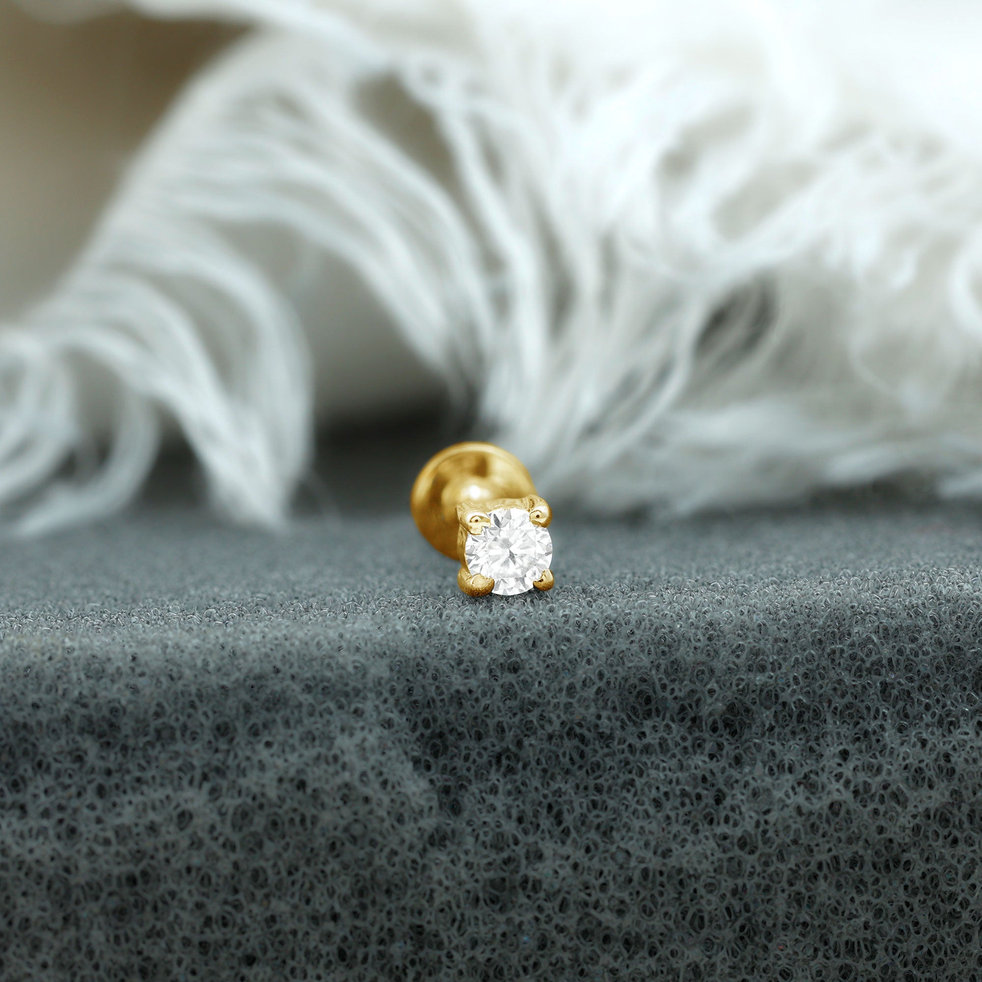 Minimalist Diamond Solitaire Tragus Earring Natural - ( HI-SI ) - Rosec Jewels