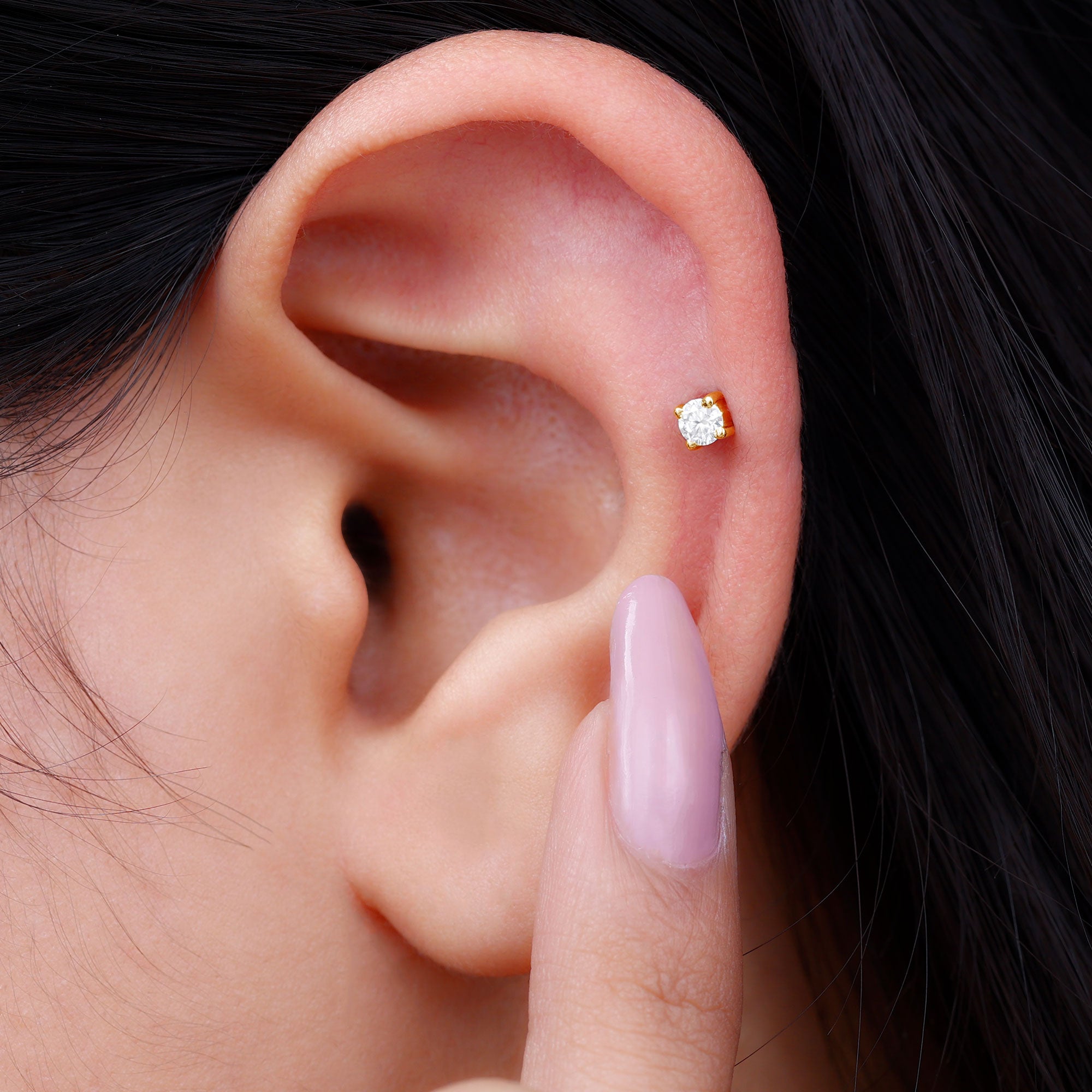 Minimalist Diamond Solitaire Tragus Earring Natural - ( HI-SI ) - Rosec Jewels