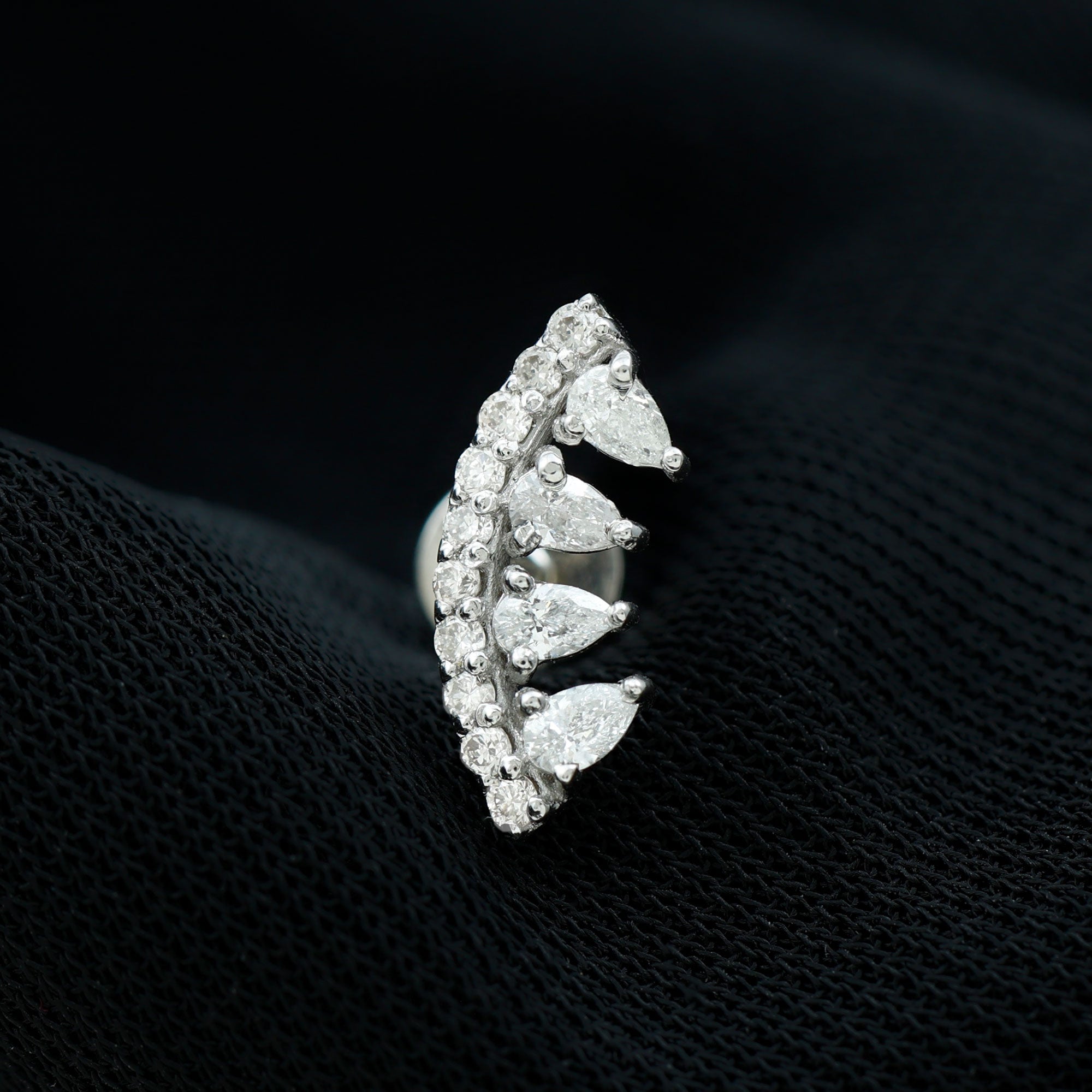 Natural Diamond Curved Cartilage Earring with Flat Back Natural - ( HI-SI ) - Rosec Jewels