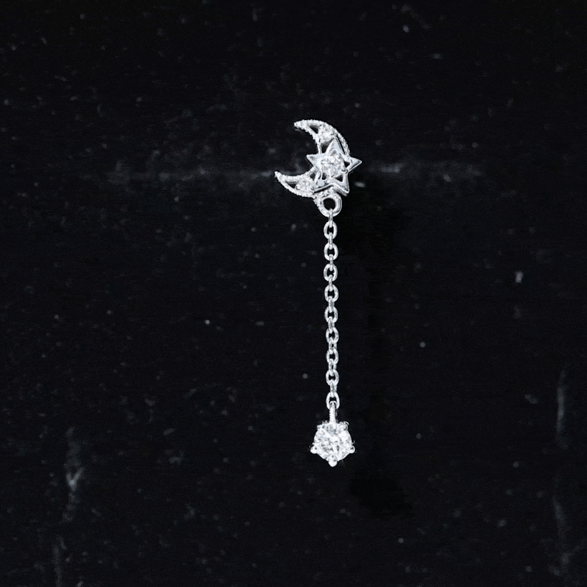 Diamond Moon Chain Earring for Helix Piercing Natural - ( HI-SI ) - Rosec Jewels