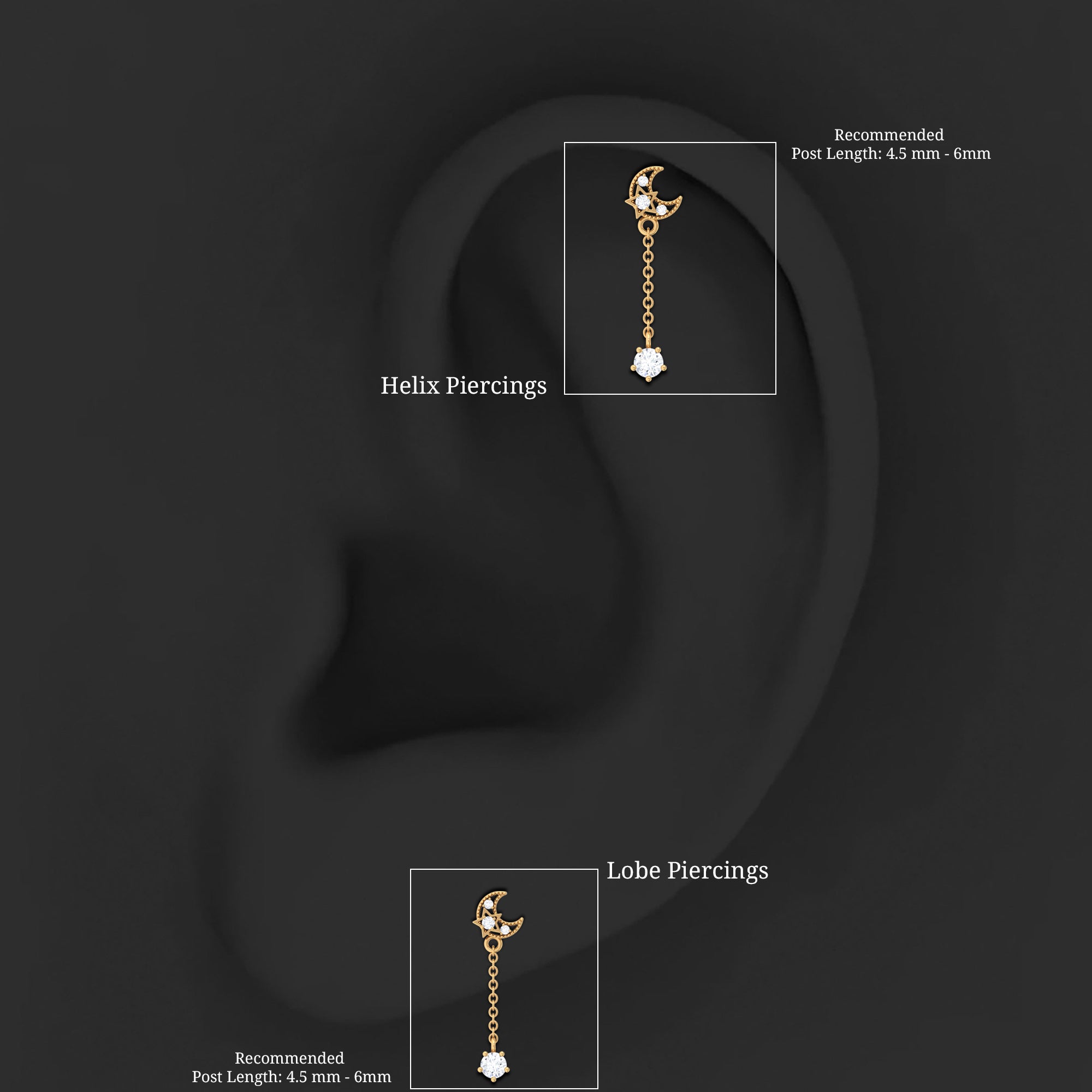 Diamond Moon Chain Earring for Helix Piercing Natural - ( HI-SI ) - Rosec Jewels