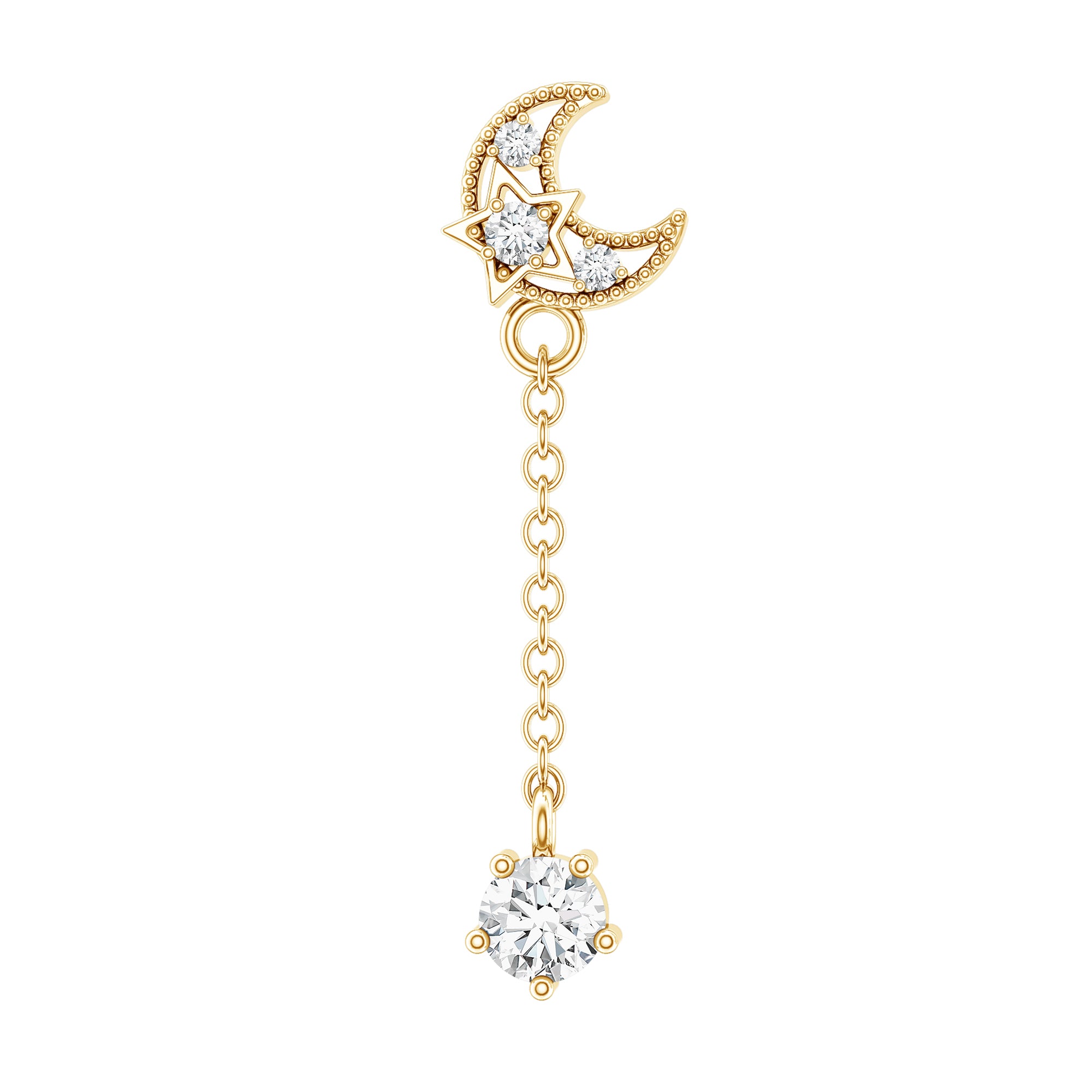 Diamond Moon Chain Earring for Helix Piercing Natural - ( HI-SI ) - Rosec Jewels