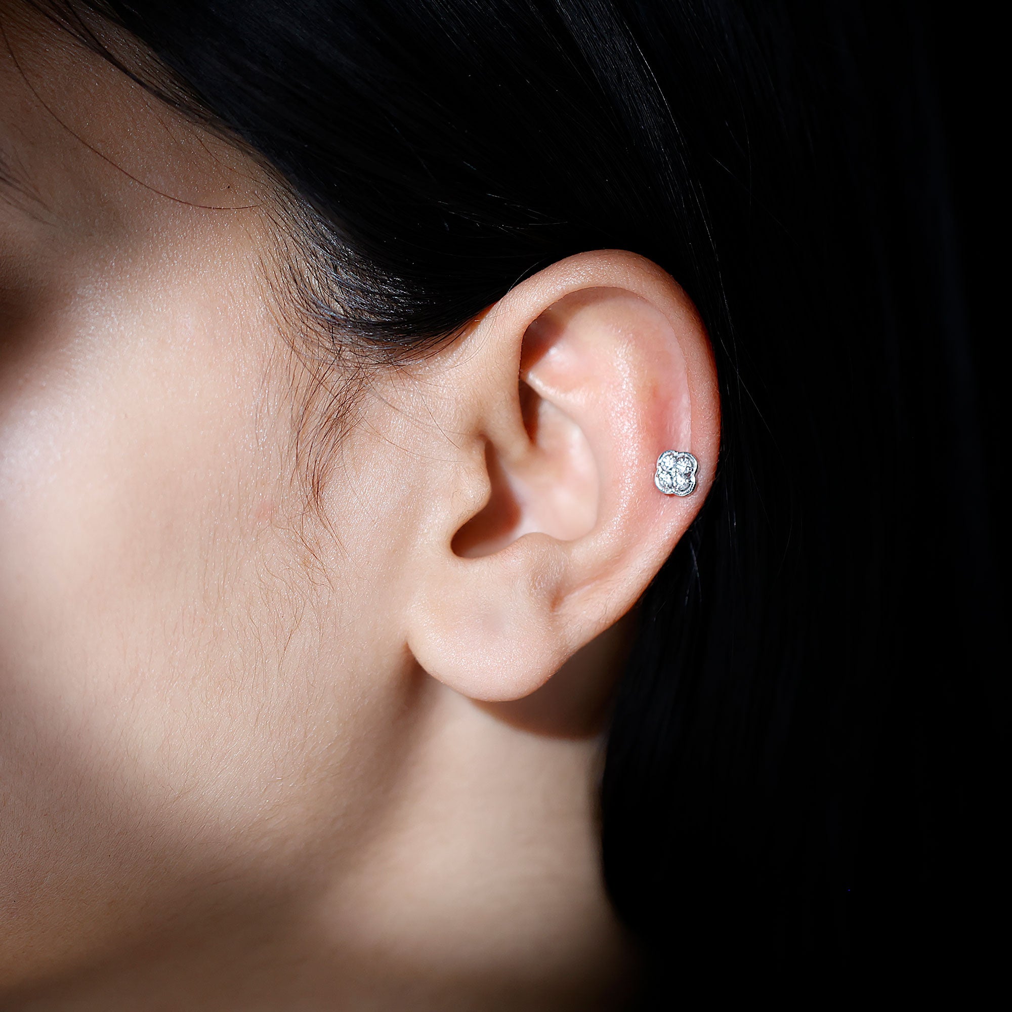 Diamond Flower Cluster Earring for Helix Piercing Natural - ( HI-SI ) - Rosec Jewels