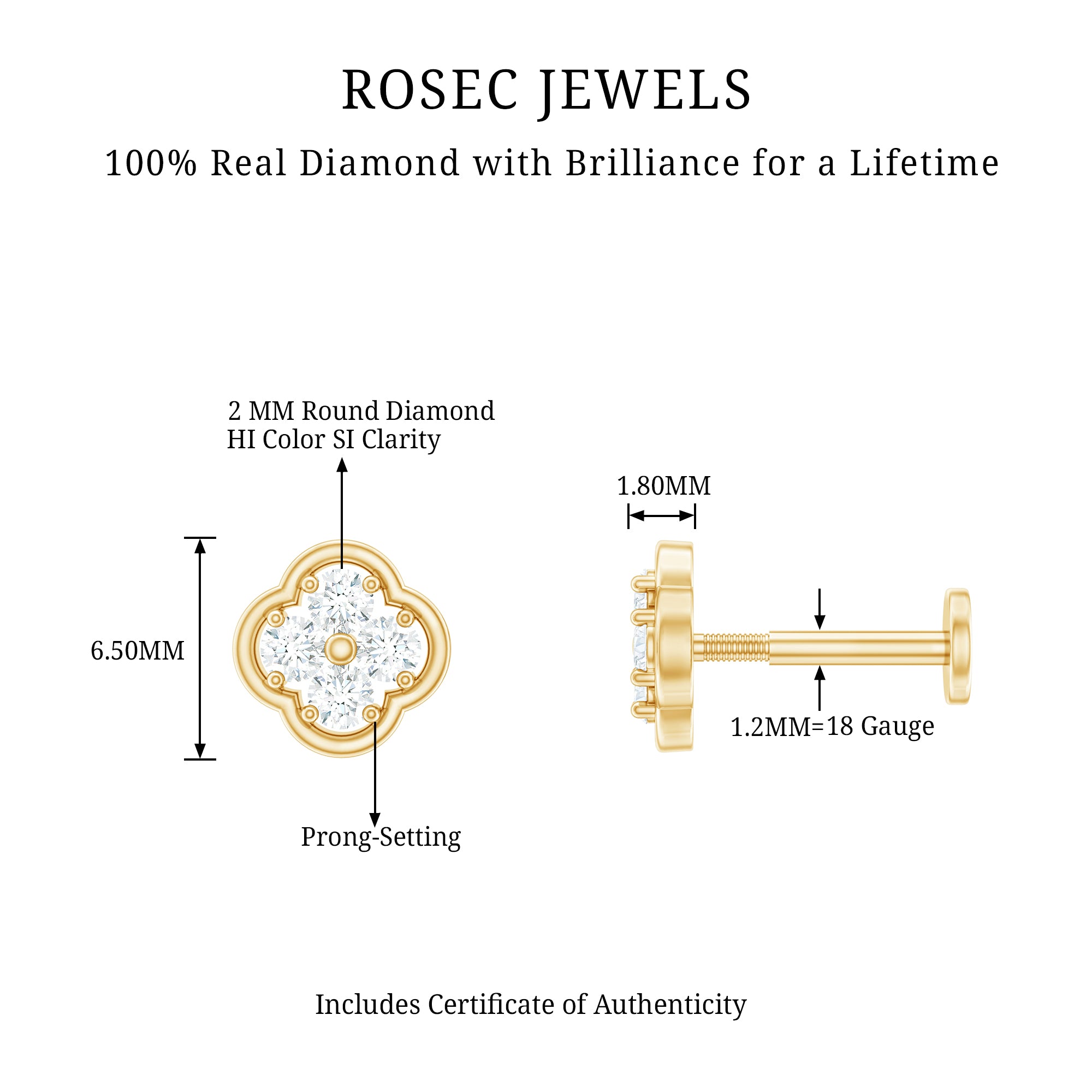 Diamond Flower Cluster Earring for Helix Piercing Natural - ( HI-SI ) - Rosec Jewels