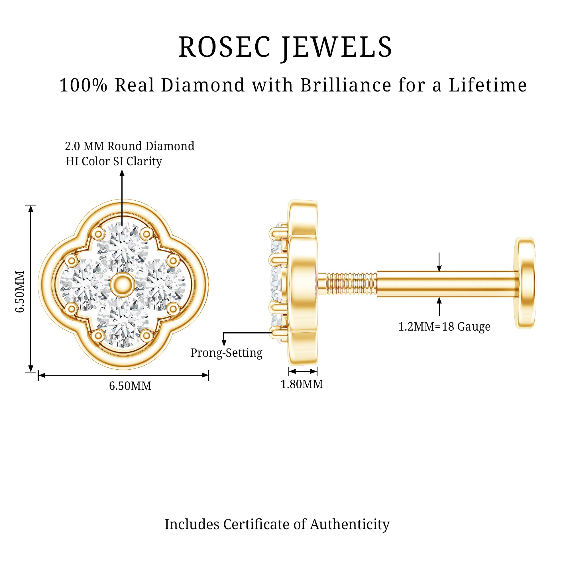 Diamond Flower Cluster Earring for Helix Piercing Natural - ( HI-SI ) - Rosec Jewels