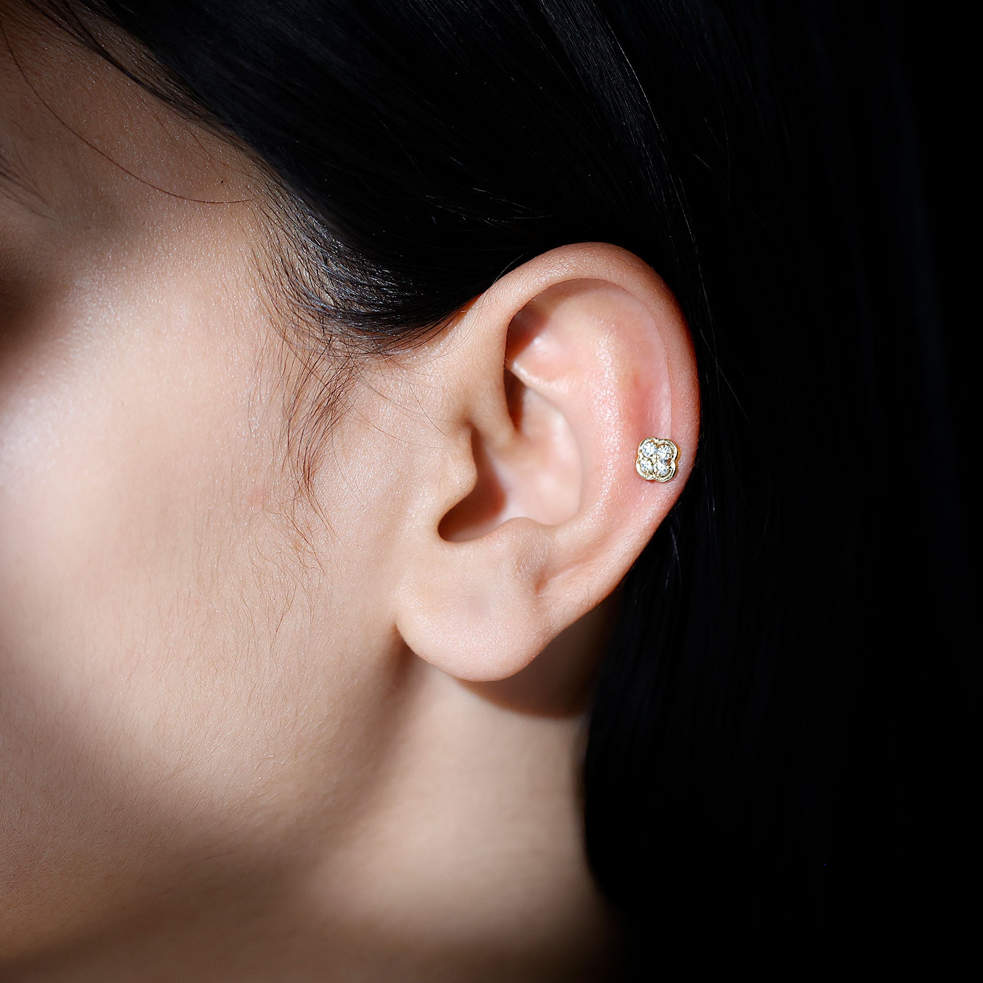 Diamond Flower Cluster Earring for Helix Piercing Natural - ( HI-SI ) - Rosec Jewels
