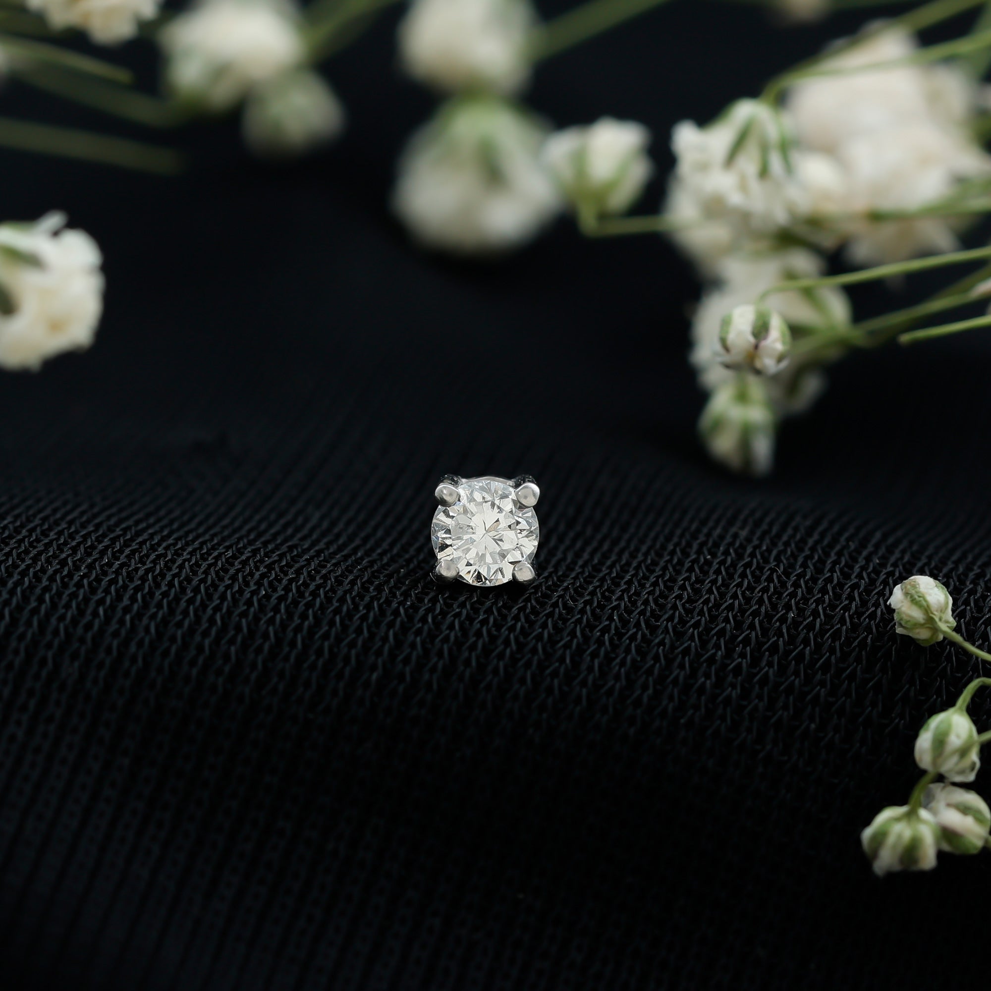 Minimalist Diamond Solitaire Earring for Tragus Piercing Natural - ( HI-SI ) - Rosec Jewels