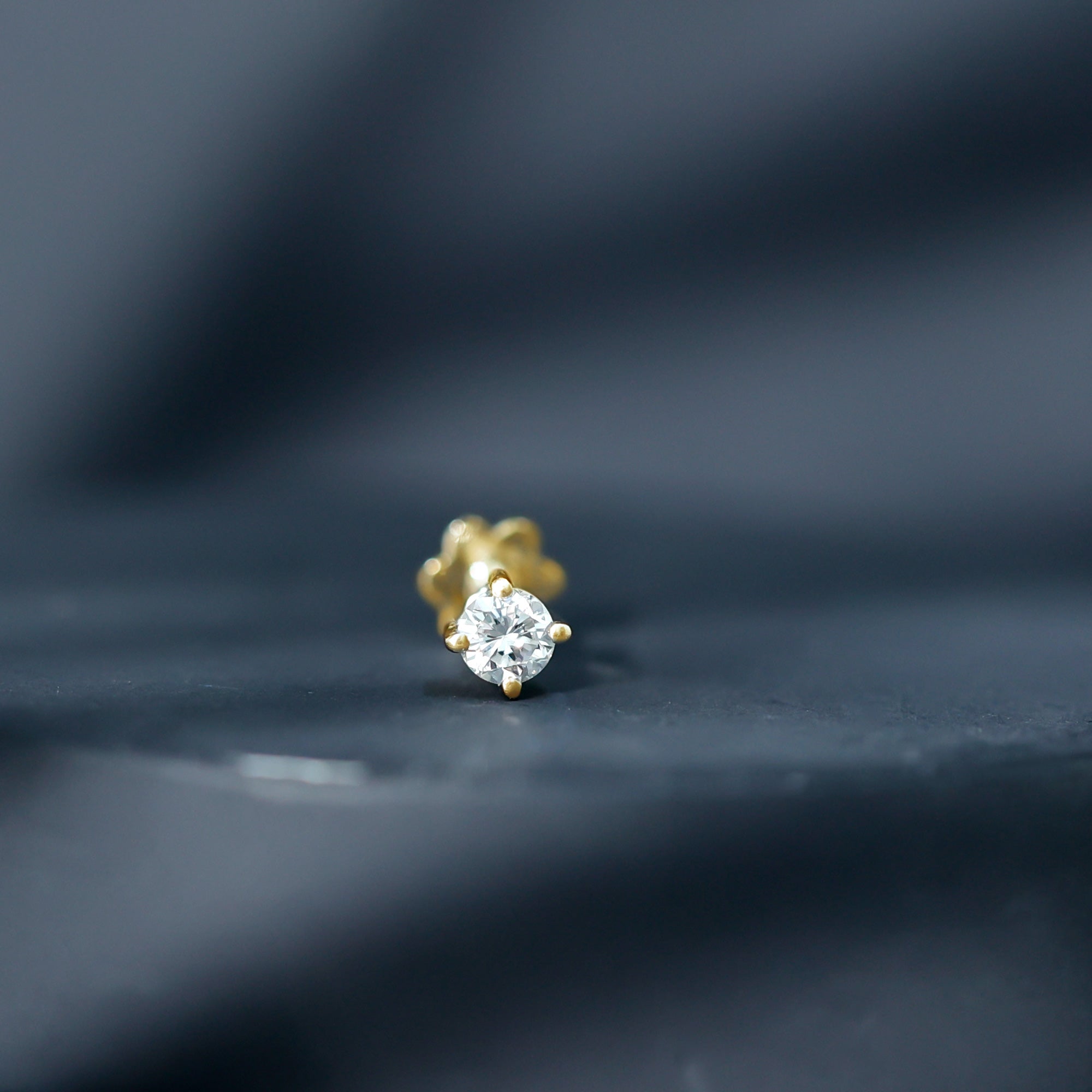 Minimalist Diamond Solitaire Earring for Tragus Piercing Natural - ( HI-SI ) - Rosec Jewels