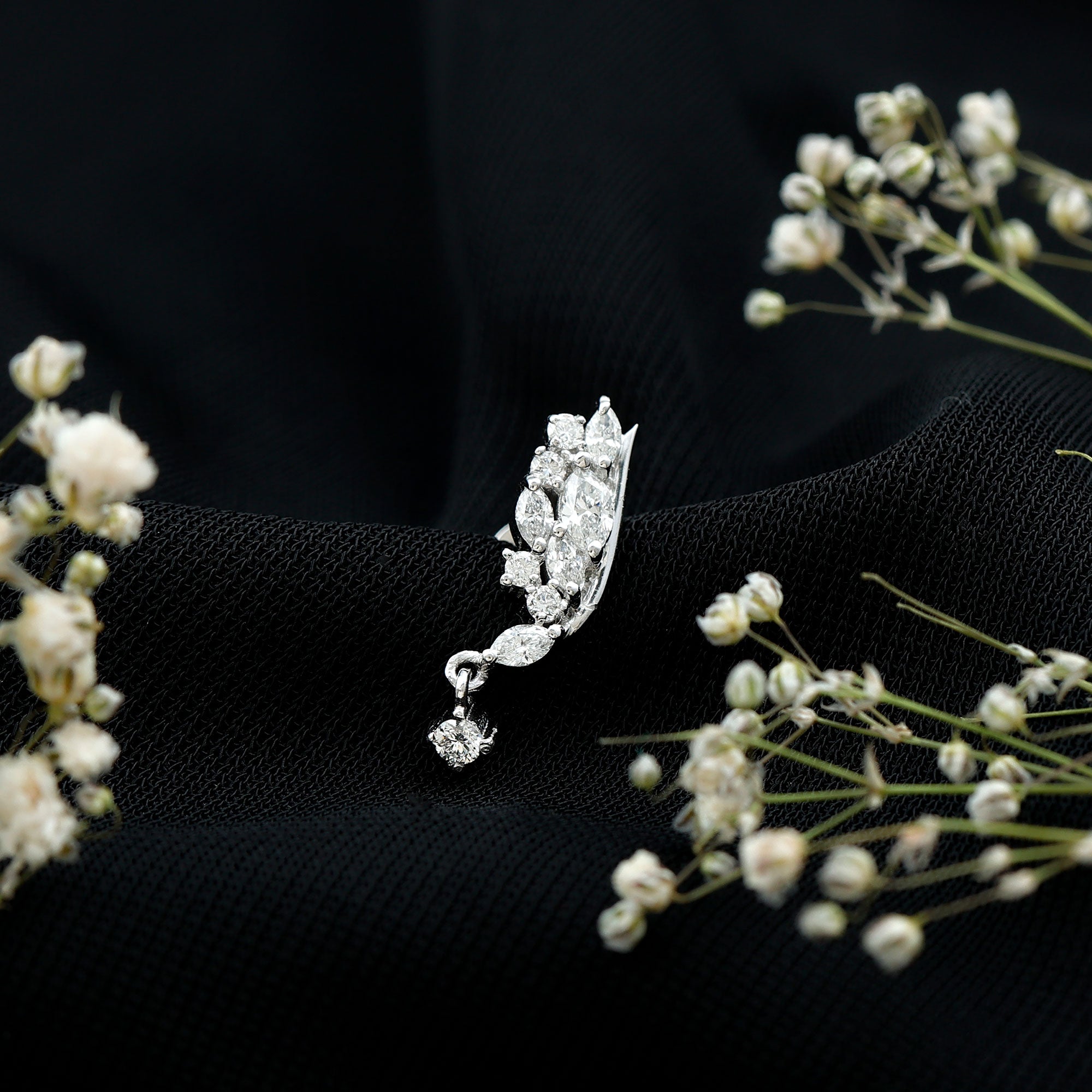 Brilliant Cut Diamond Wing Helix Drop Earring with Flat Back Natural - ( HI-SI ) - Rosec Jewels