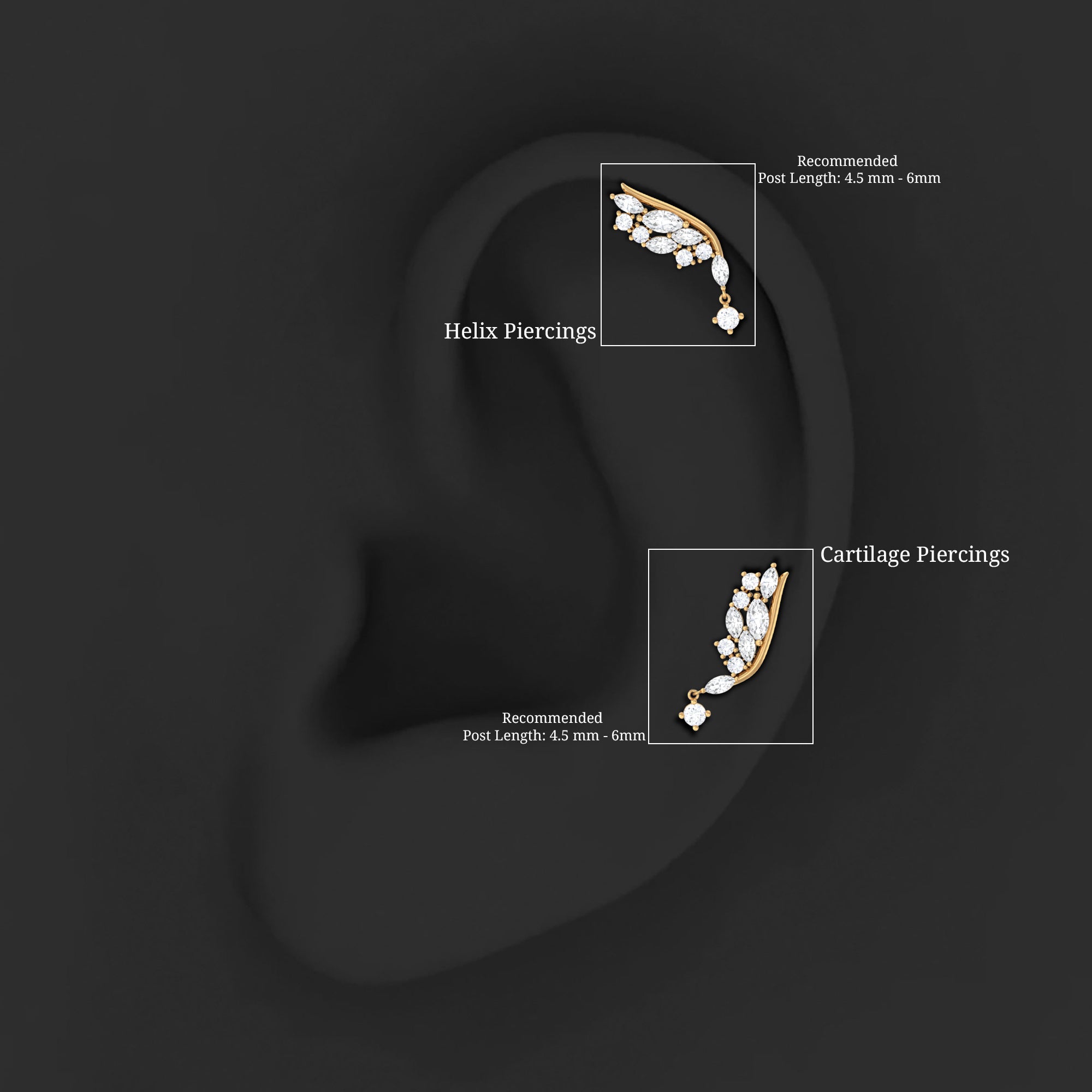Brilliant Cut Diamond Wing Helix Drop Earring with Flat Back Natural - ( HI-SI ) - Rosec Jewels