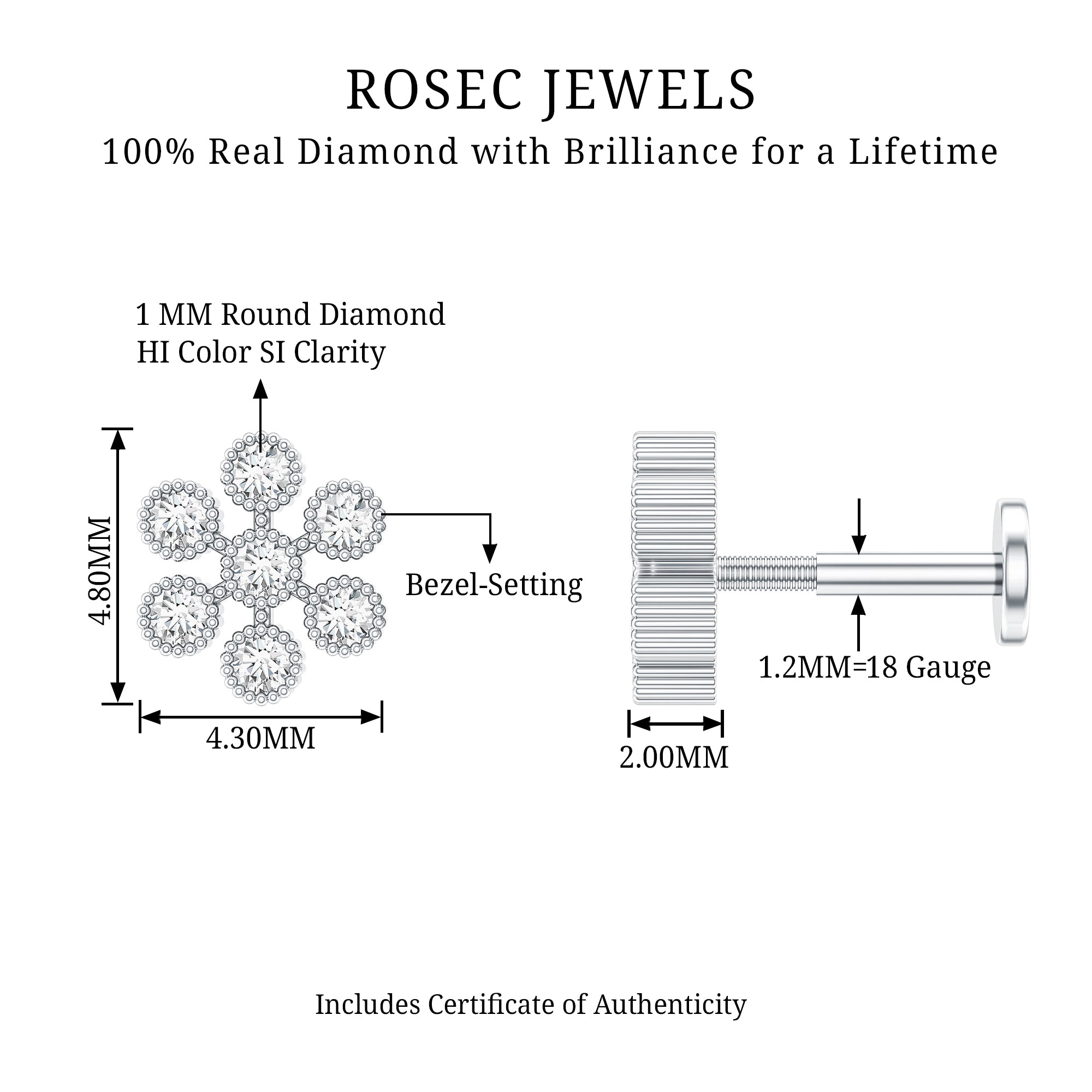 Round Diamond Flower Earring in Beaded Bezel Setting Natural - ( HI-SI ) - Rosec Jewels