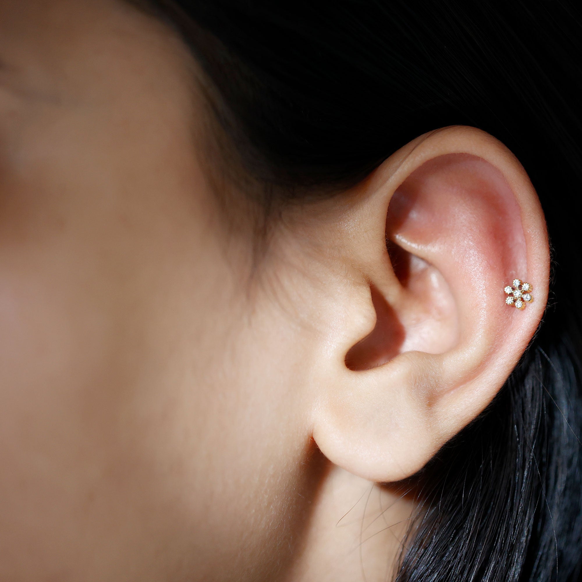 Round Diamond Flower Earring in Beaded Bezel Setting Natural - ( HI-SI ) - Rosec Jewels
