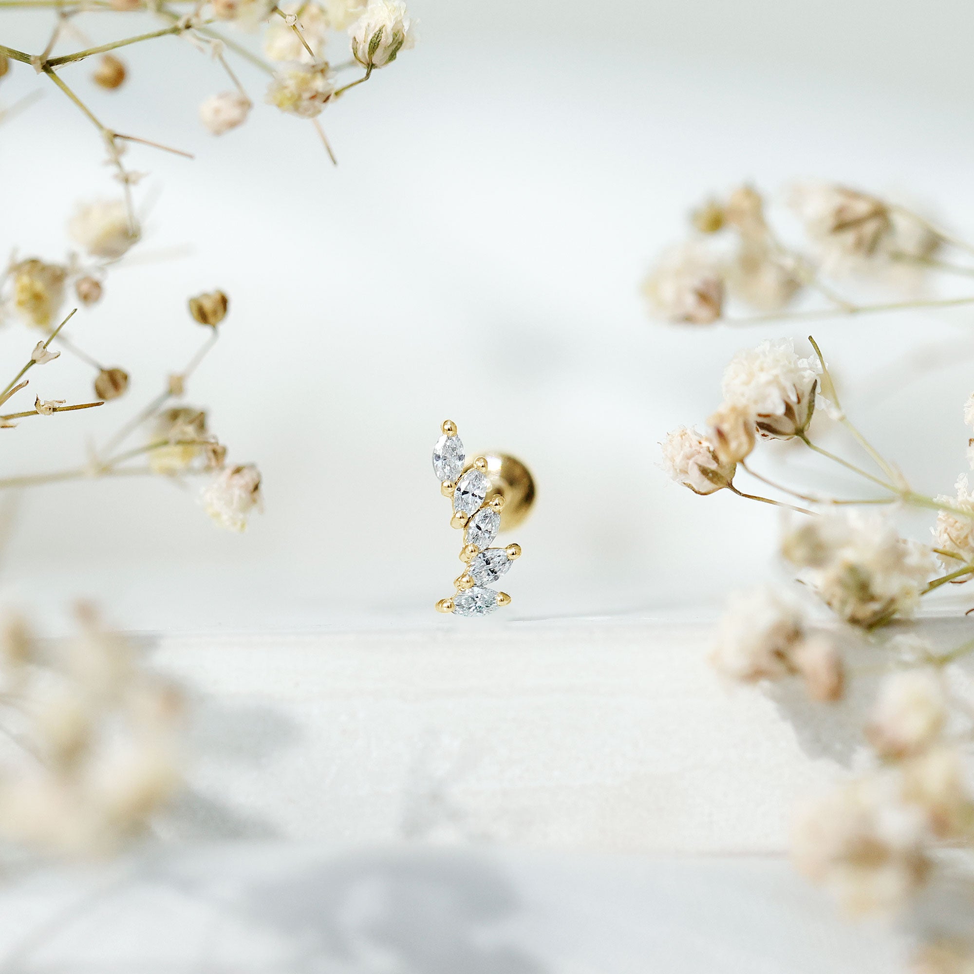 Marquise Diamond Crawler Earring for Helix Piercing Natural - ( HI-SI ) - Rosec Jewels