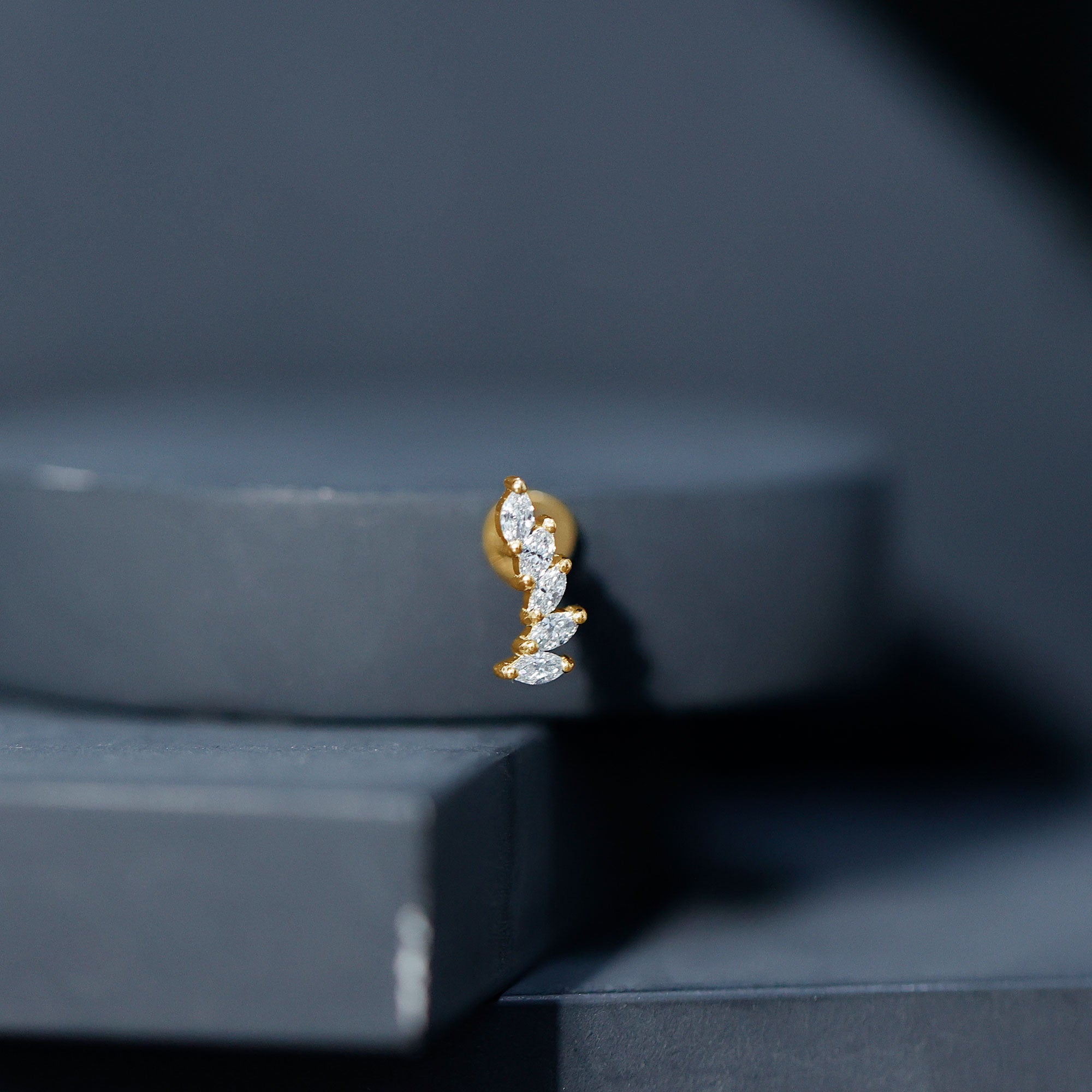 Marquise Diamond Crawler Earring for Helix Piercing Natural - ( HI-SI ) - Rosec Jewels