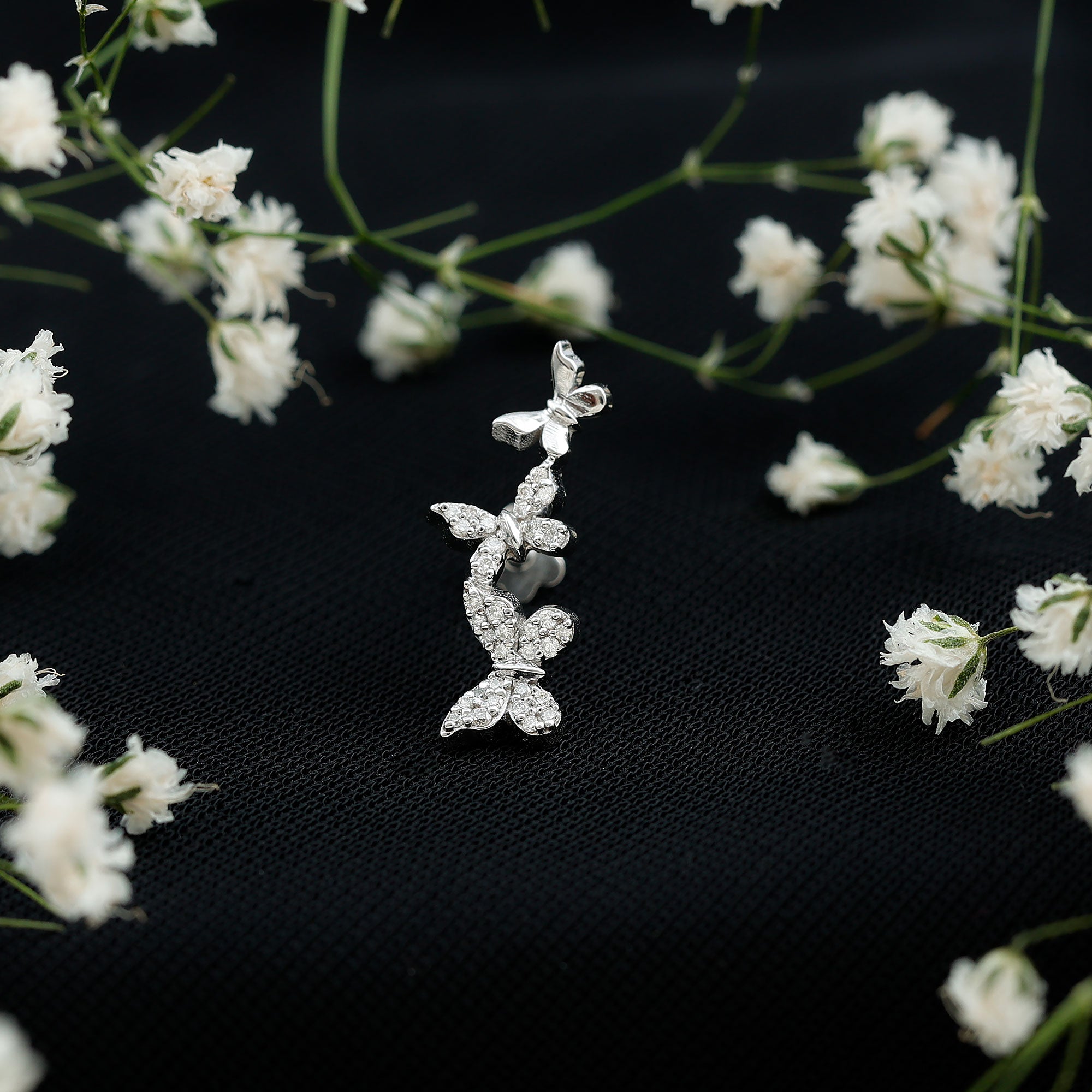 Diamond Butterfly Crawler Earring for Helix Piercing Natural - ( HI-SI ) - Rosec Jewels
