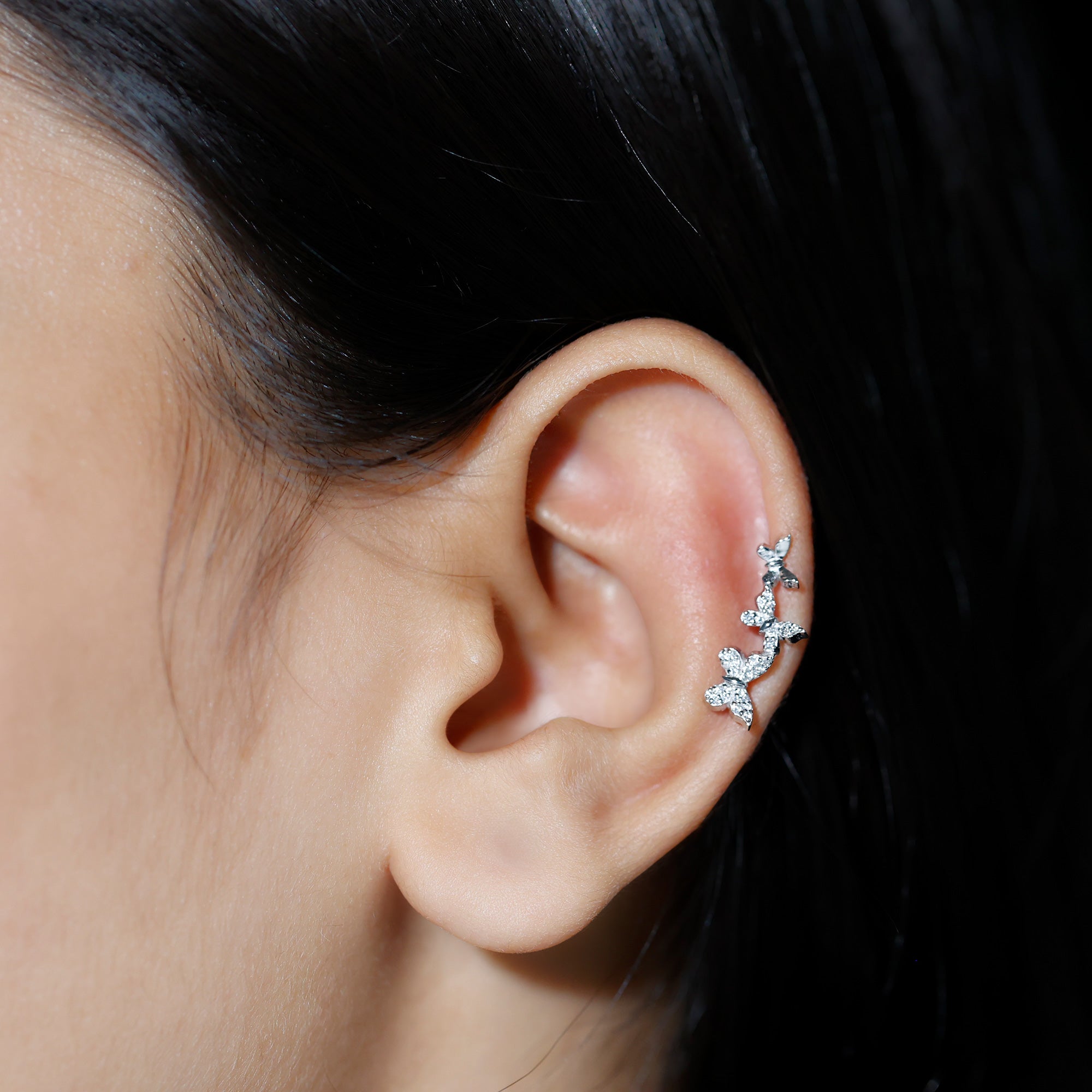 Diamond Butterfly Crawler Earring for Helix Piercing Natural - ( HI-SI ) - Rosec Jewels