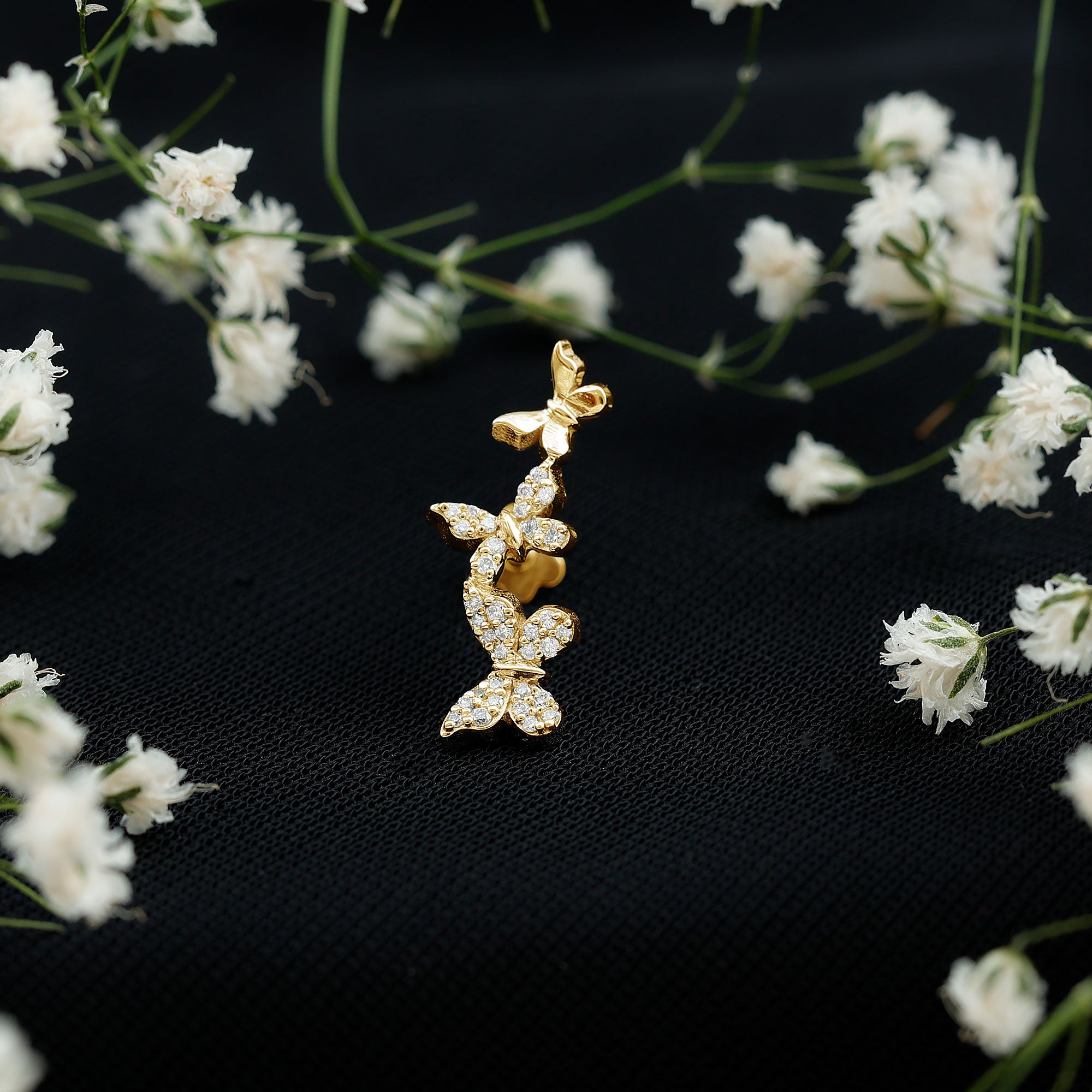 Diamond Butterfly Crawler Earring for Helix Piercing Natural - ( HI-SI ) - Rosec Jewels