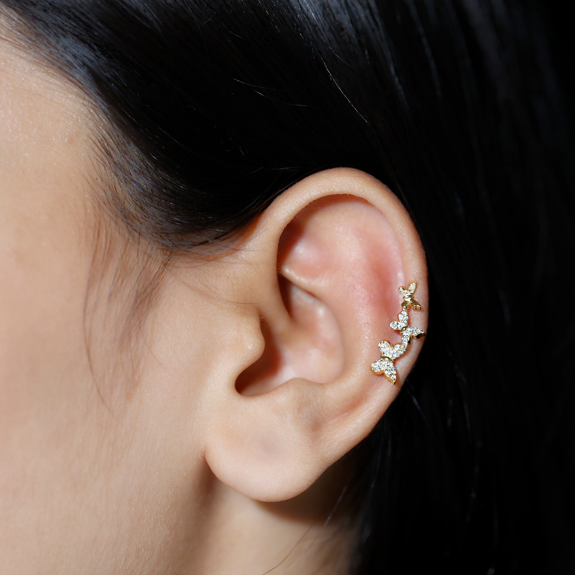 Diamond Butterfly Crawler Earring for Helix Piercing Natural - ( HI-SI ) - Rosec Jewels