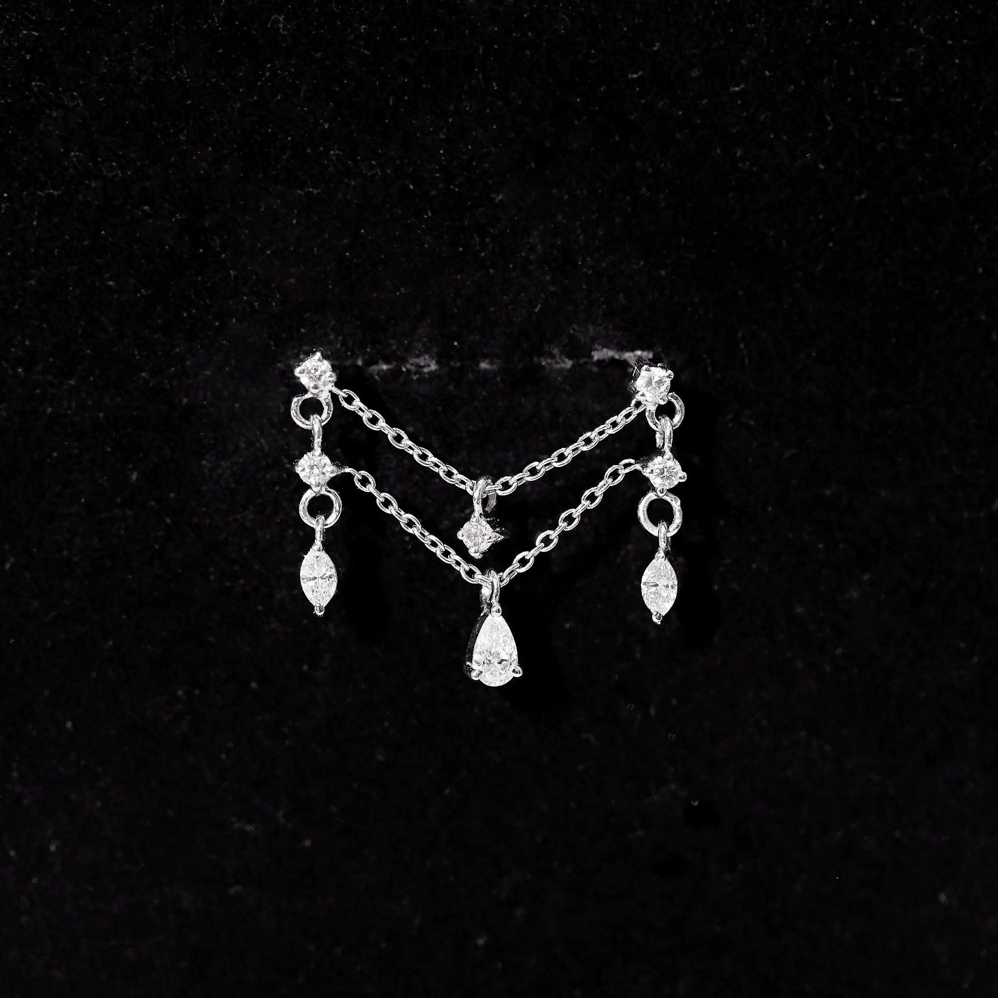Brilliant Cut Diamond Double Chain Drop Earring for Cartilage Piercing Natural - ( HI-SI ) - Rosec Jewels