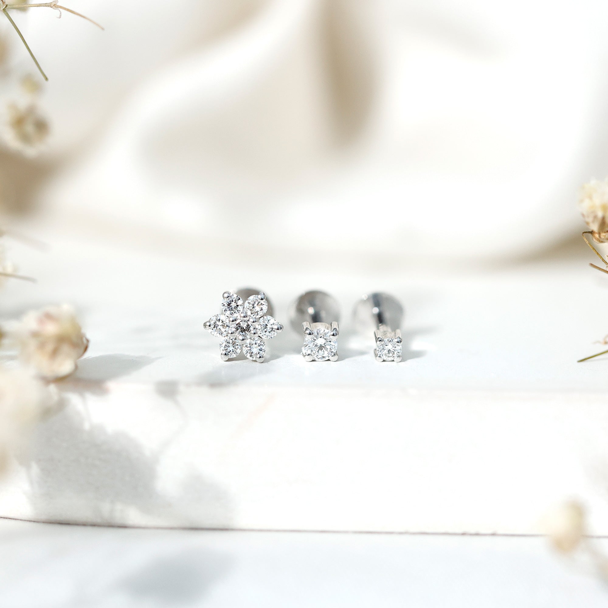 Certified Diamond Flower Helix Earring Set of 3 Natural - ( HI-SI ) - Rosec Jewels