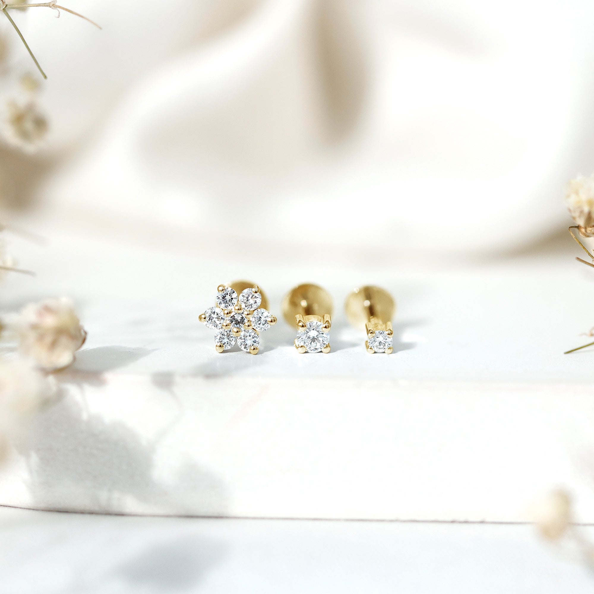 Certified Diamond Flower Helix Earring Set of 3 Natural - ( HI-SI ) - Rosec Jewels