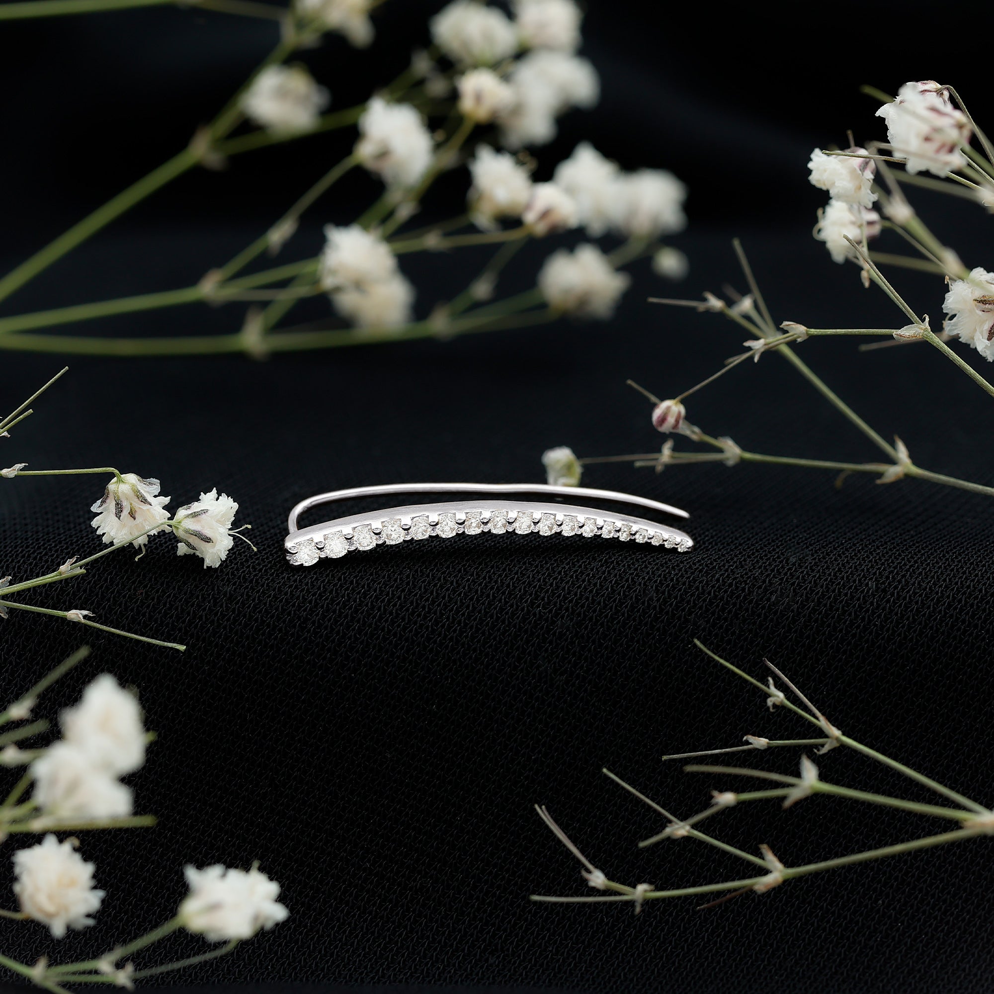 Graduated Style Diamond Climber Helix Earring Natural - ( HI-SI ) - Rosec Jewels