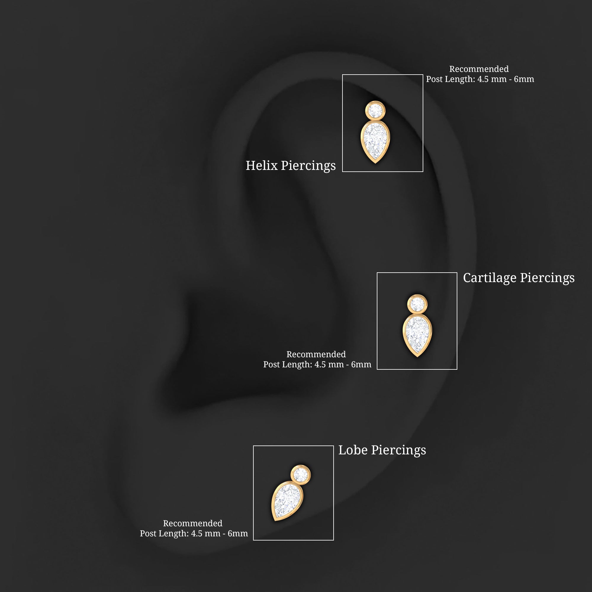Pear Shape Diamond Two Stone Helix Earring Natural - ( HI-SI ) - Rosec Jewels