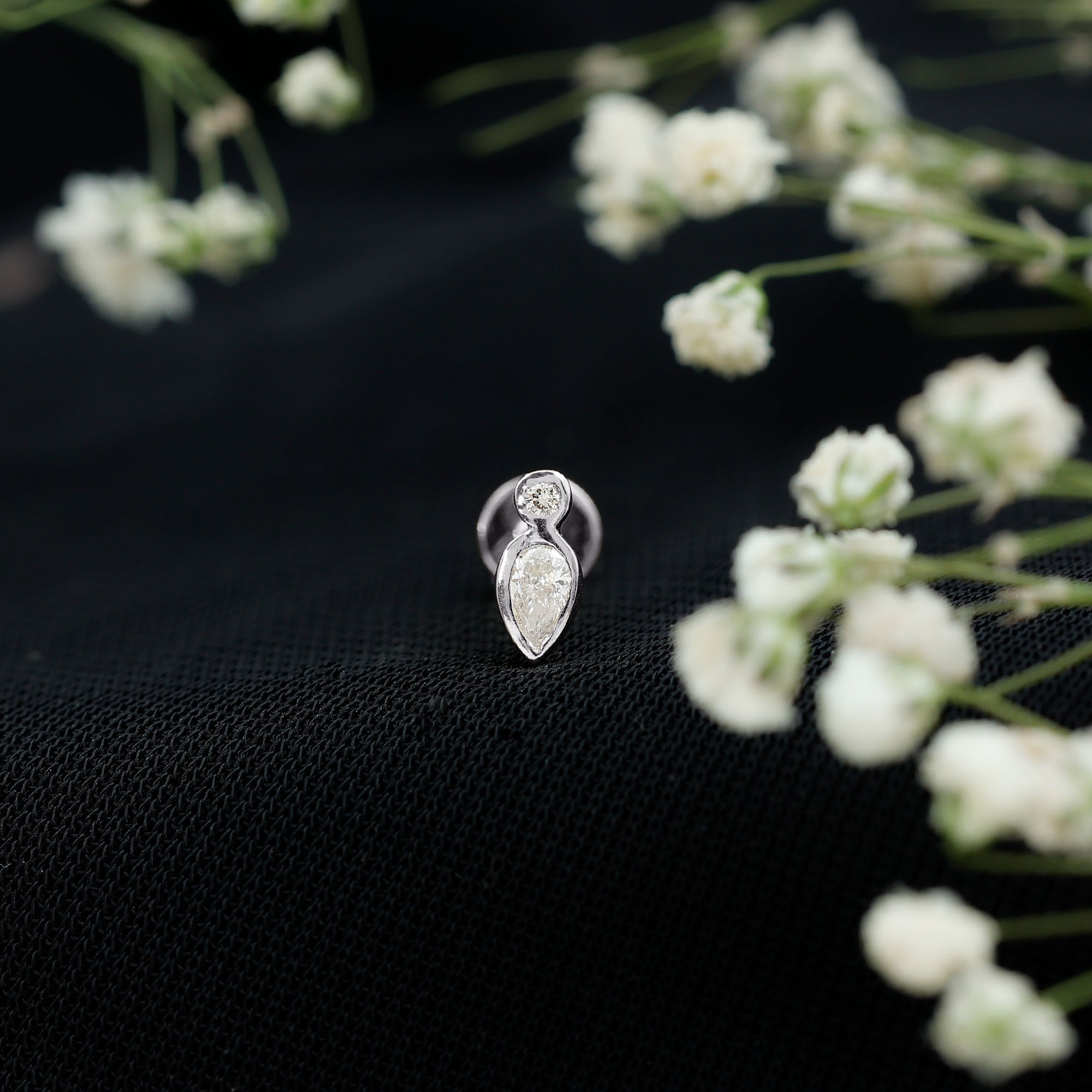 Pear Shape Diamond Two Stone Helix Earring Natural - ( HI-SI ) - Rosec Jewels