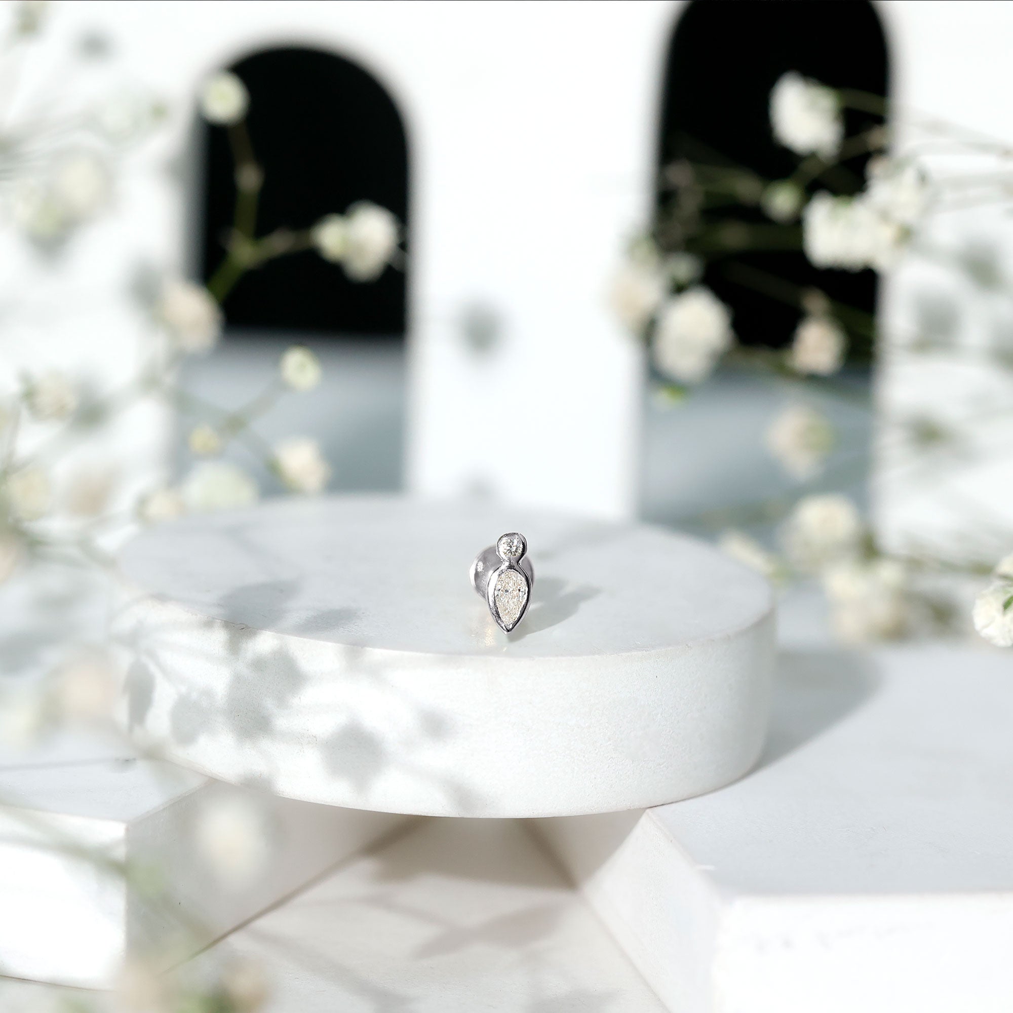 Pear Shape Diamond Two Stone Helix Earring Natural - ( HI-SI ) - Rosec Jewels