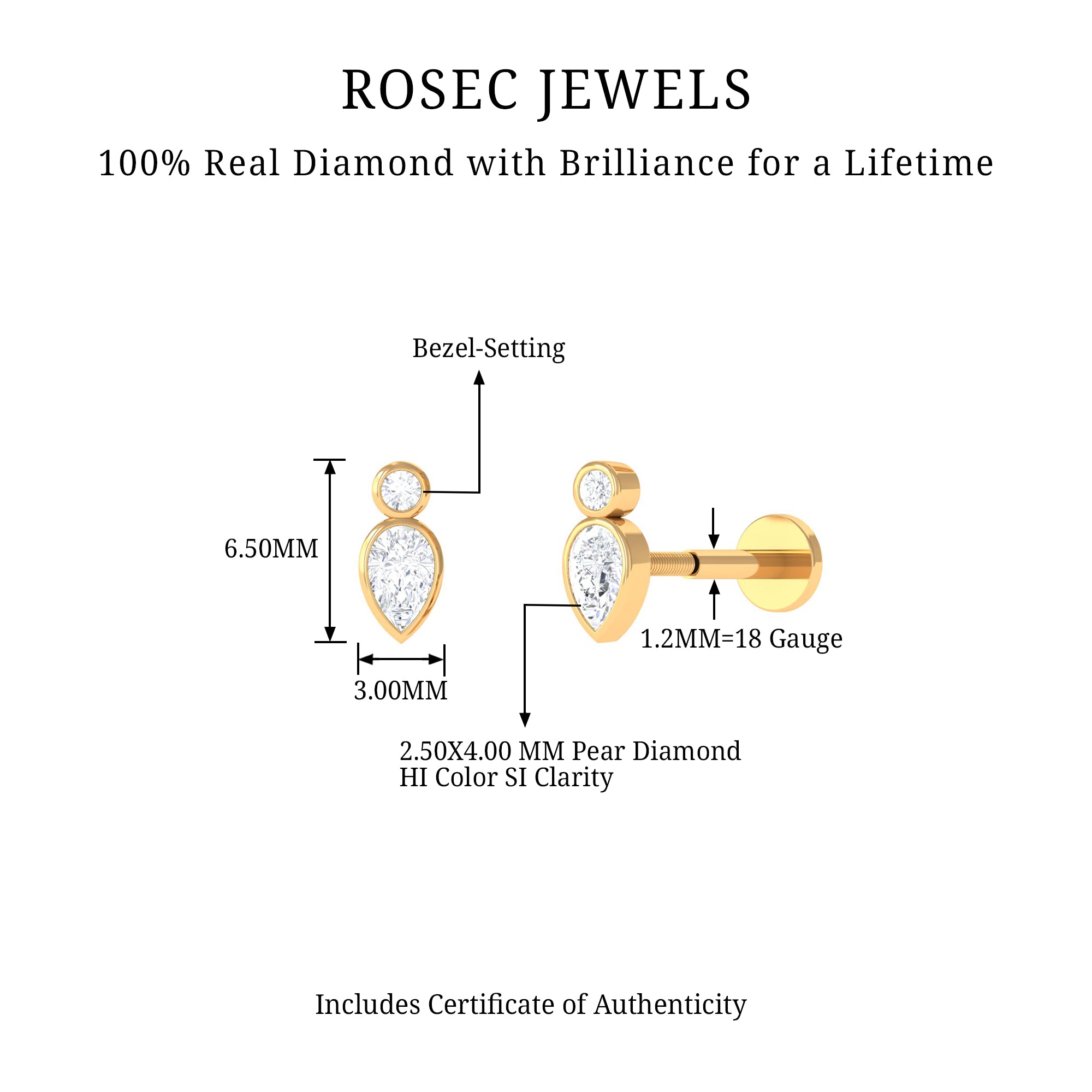 Pear Shape Diamond Two Stone Helix Earring Natural - ( HI-SI ) - Rosec Jewels