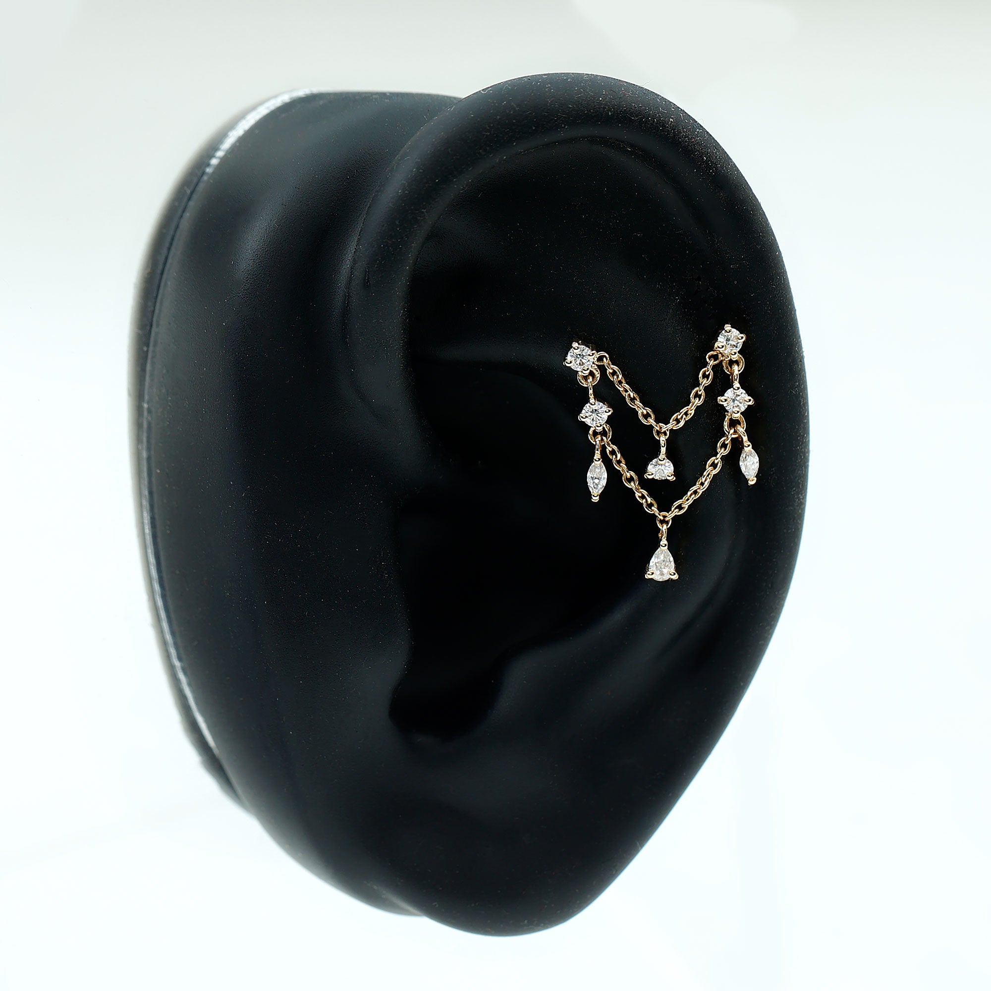 Real Diamond Double Chain Earring for Cartilage Piercing Natural - ( HI-SI ) - Rosec Jewels