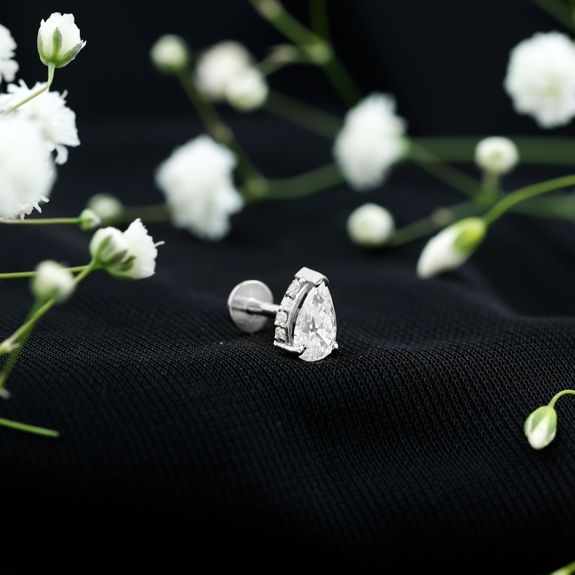 Pear Shaped Diamond Solitaire Tragus Earring Lab - ( EF-VS ) - Rosec Jewels