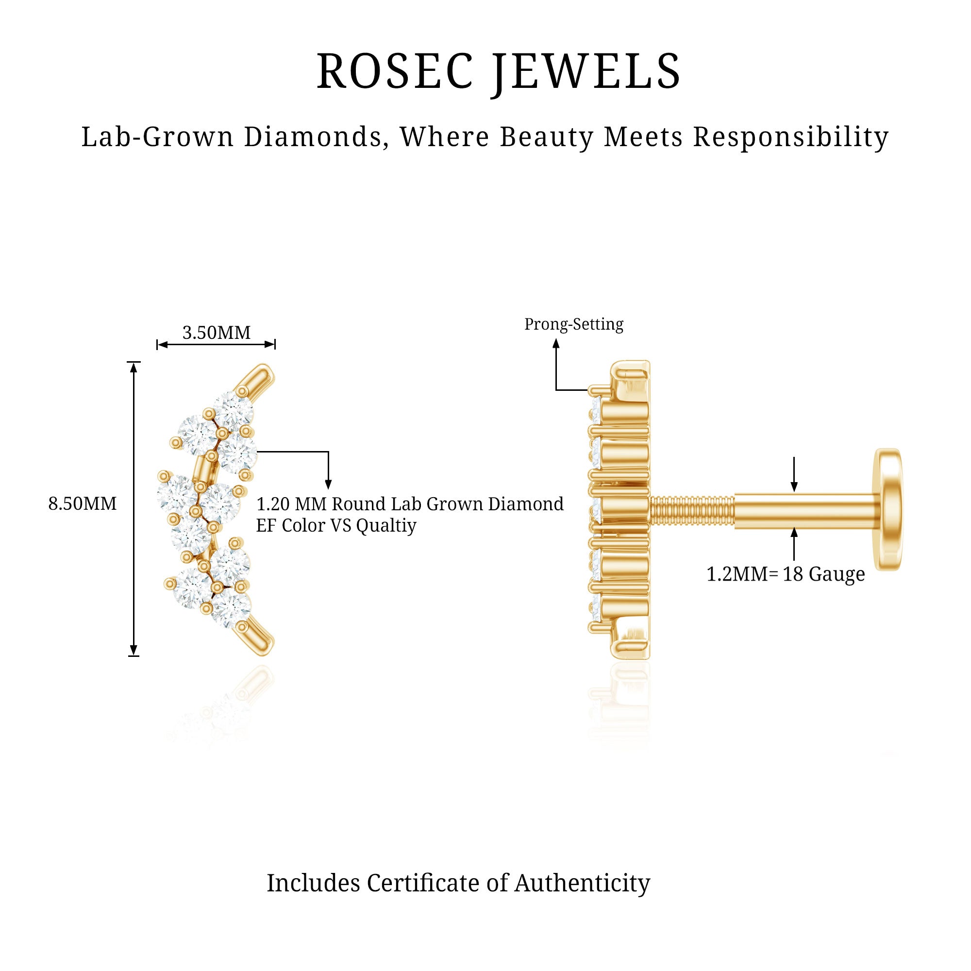 Natural Round Diamond Cluster Curved Helix Earring Lab - ( EF-VS ) - Rosec Jewels