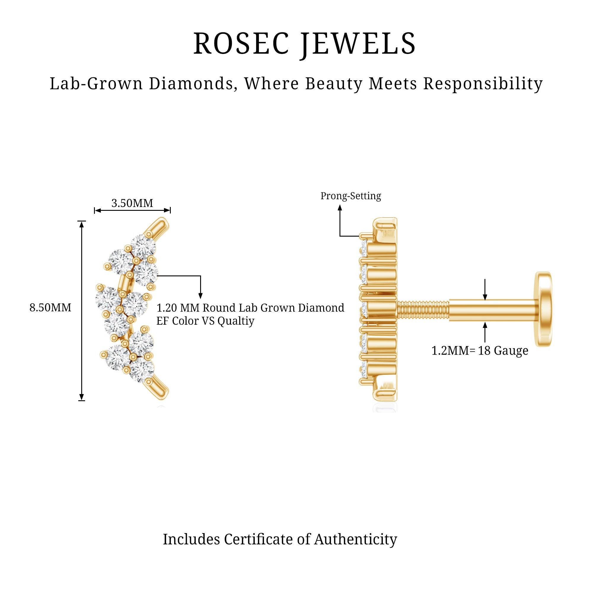 Natural Round Diamond Cluster Curved Helix Earring Lab - ( EF-VS ) - Rosec Jewels