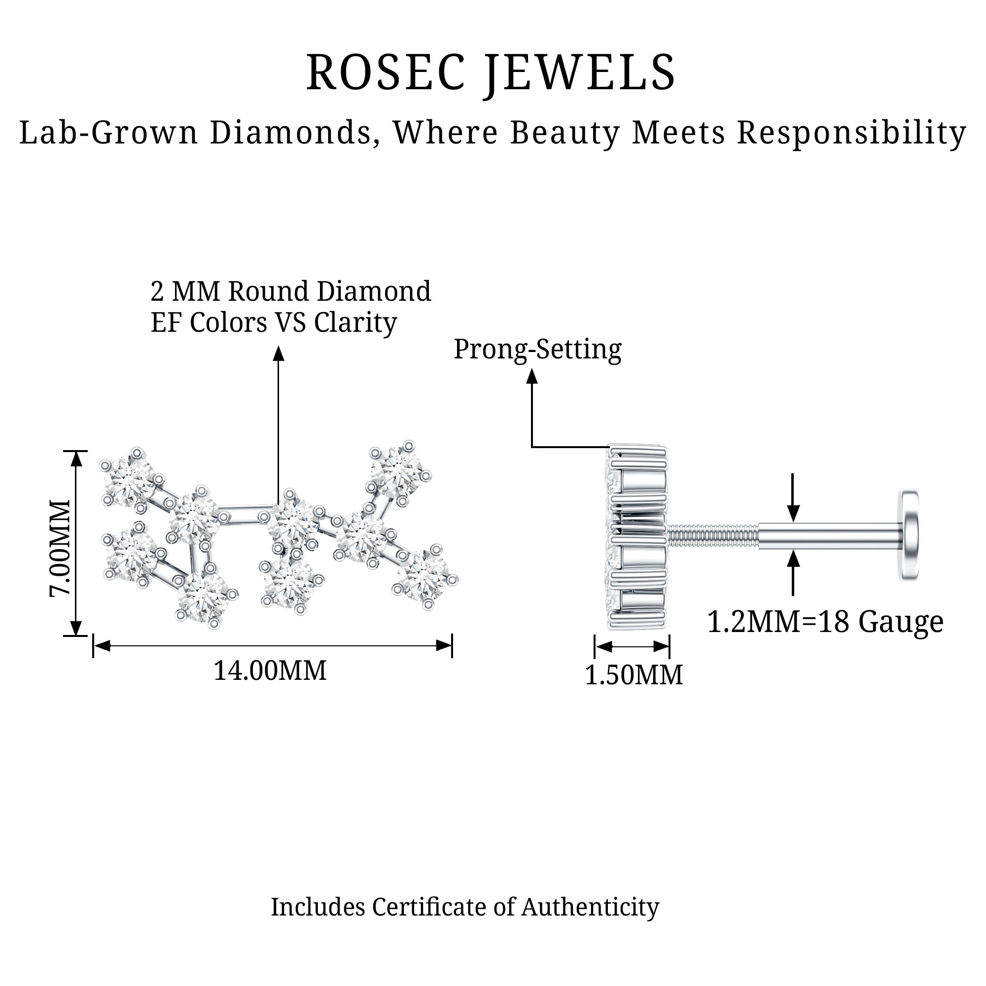 Diamond Sagittarius Zodiac Earring for Helix Piercing Lab - ( EF-VS ) - Rosec Jewels