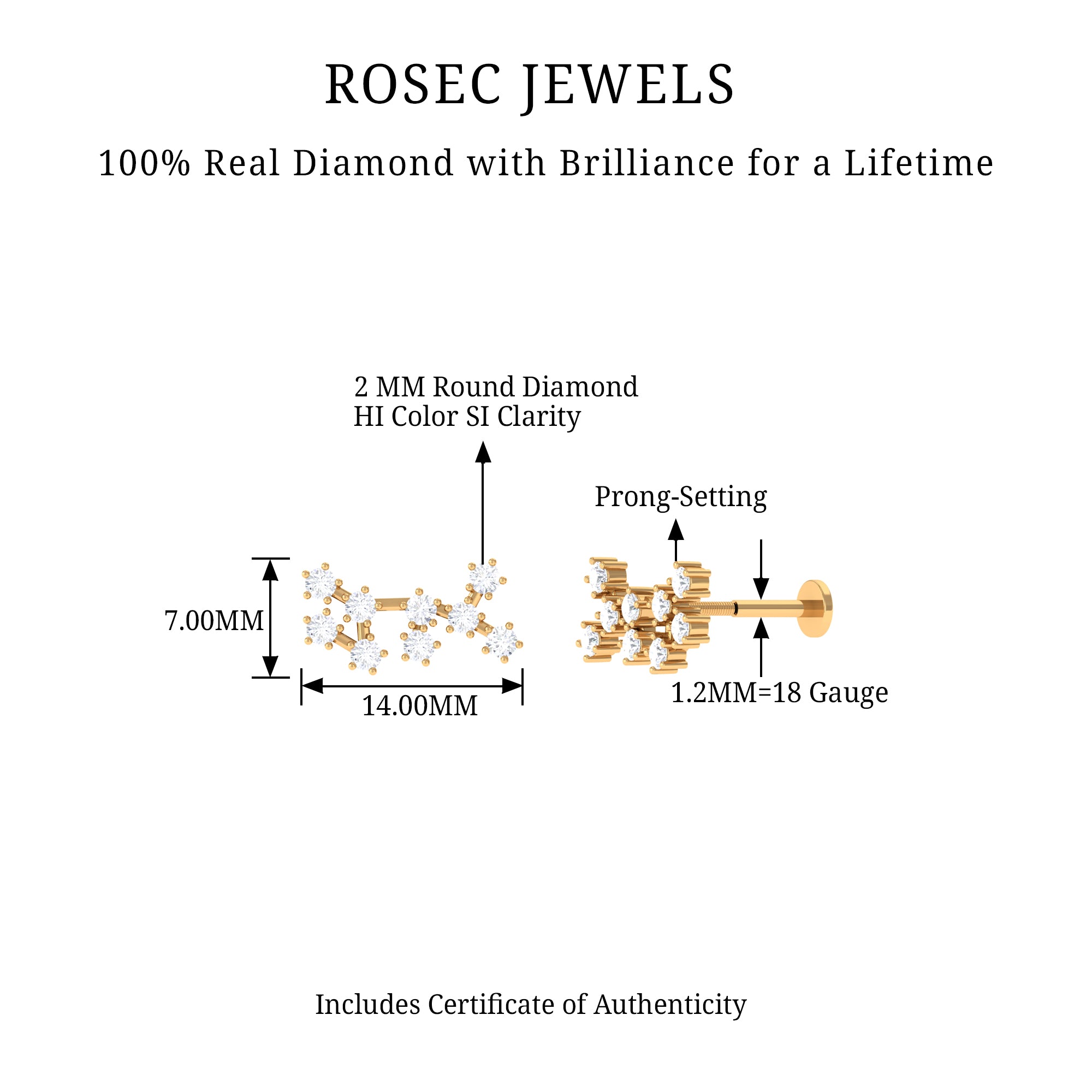 Diamond Sagittarius Zodiac Earring for Helix Piercing Lab - ( EF-VS ) - Rosec Jewels