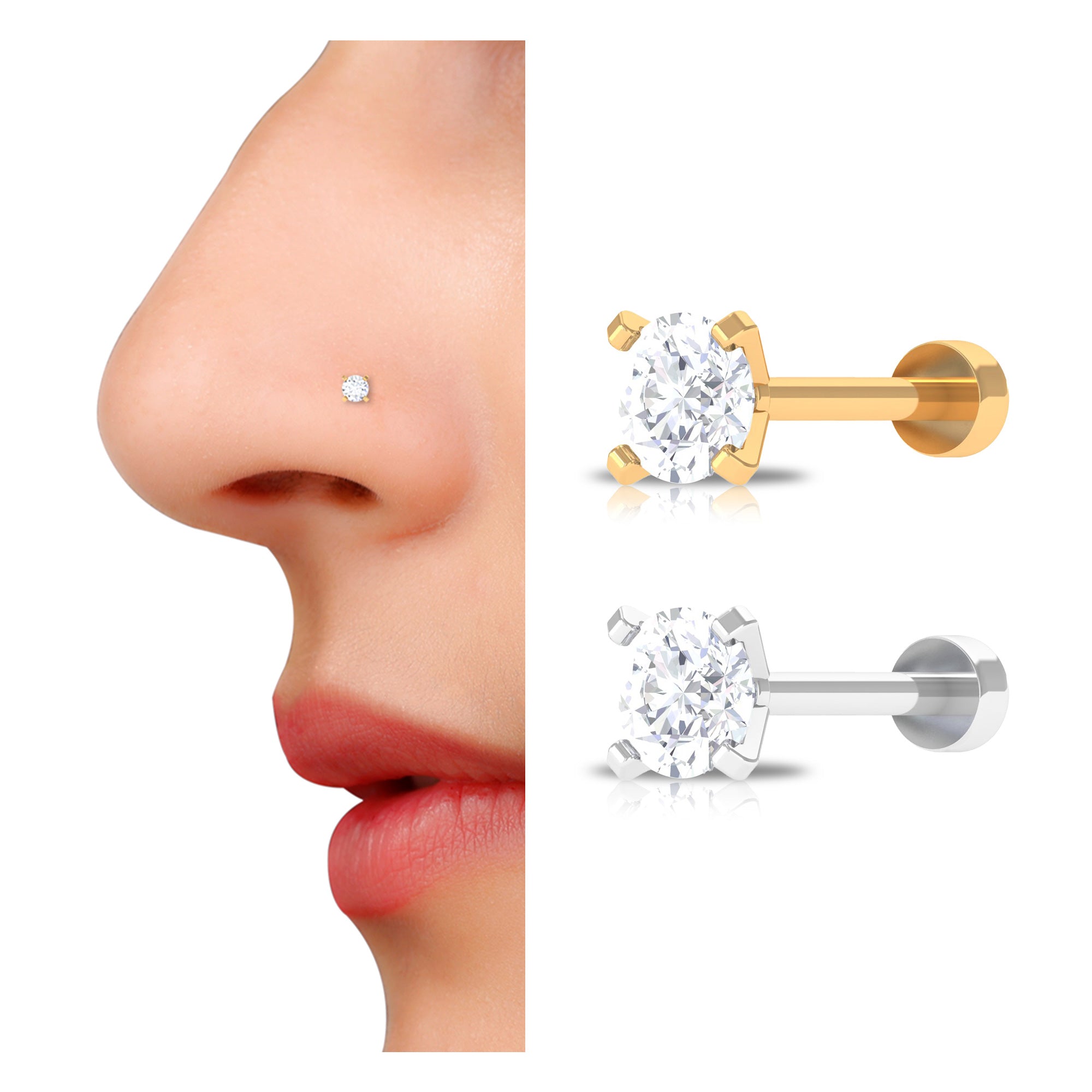 Minimalist Peg Head Set Diamond Nose Pin Stud Lab - ( EF-VS ) - Rosec Jewels