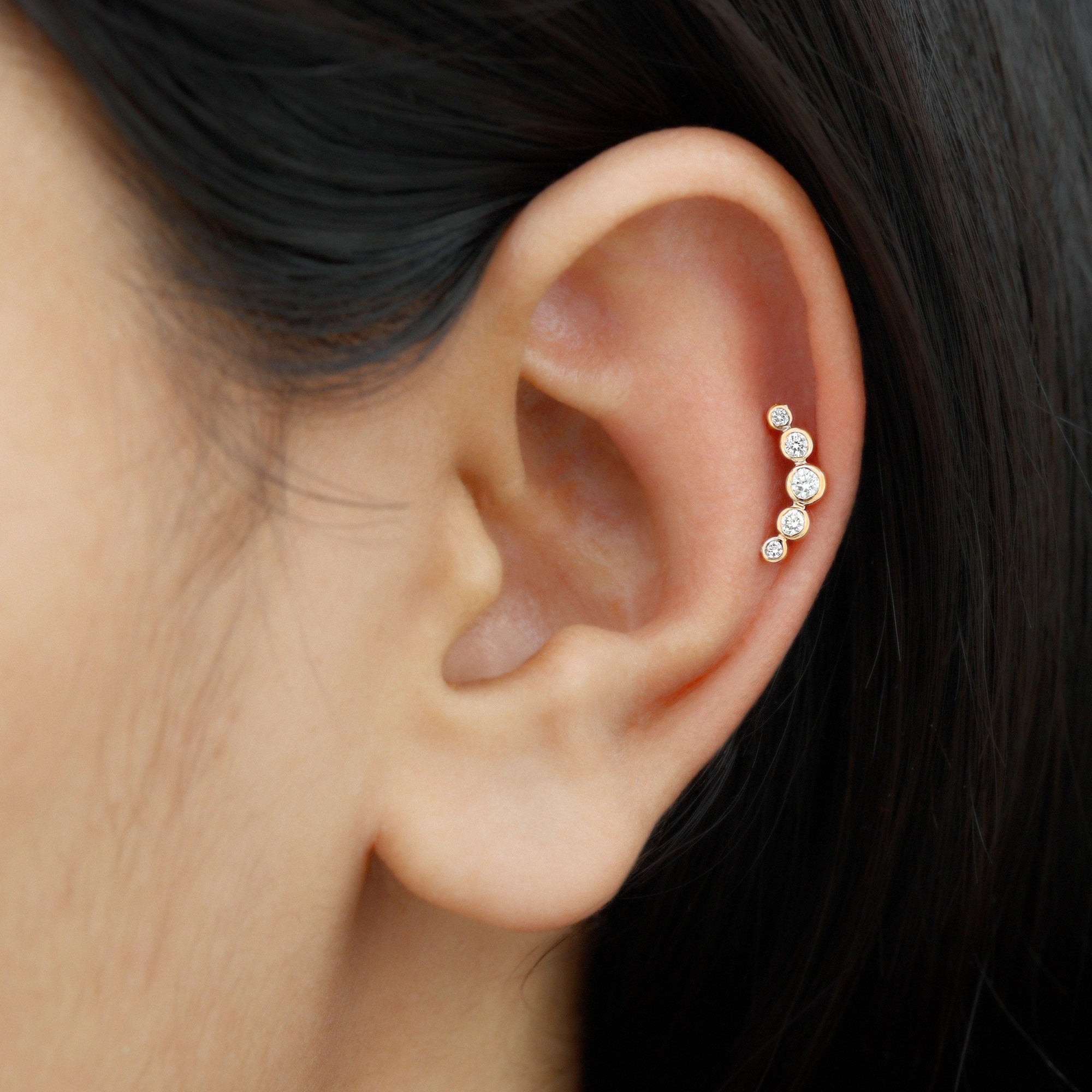 Graduated Diamond Ear Climber Earring in Bezel Setting Lab - ( EF-VS ) - Rosec Jewels