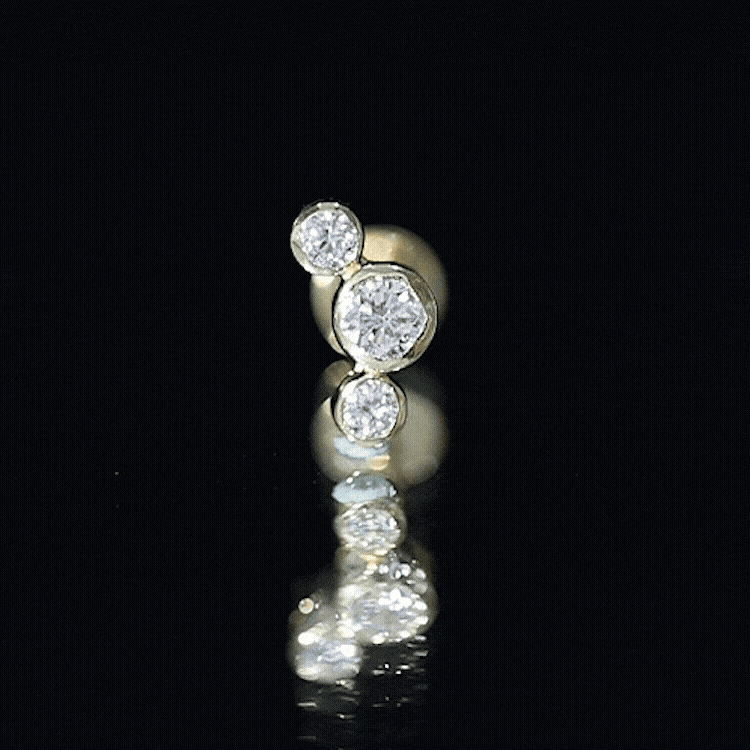 Bezel Set Diamond Three Stone Earring for Helix Piercing Lab - ( EF-VS ) - Rosec Jewels