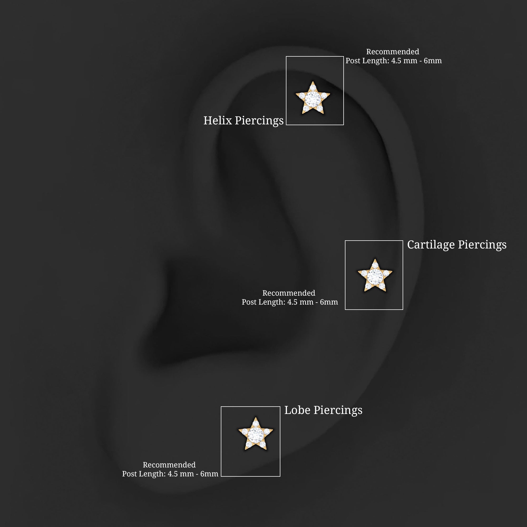 Minimal Diamond Star Celestial Earring for Helix Piercing Lab - ( EF-VS ) - Rosec Jewels