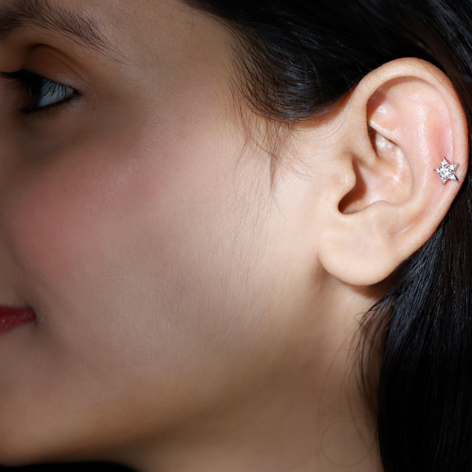 Minimal Diamond Star Celestial Earring for Helix Piercing Lab - ( EF-VS ) - Rosec Jewels