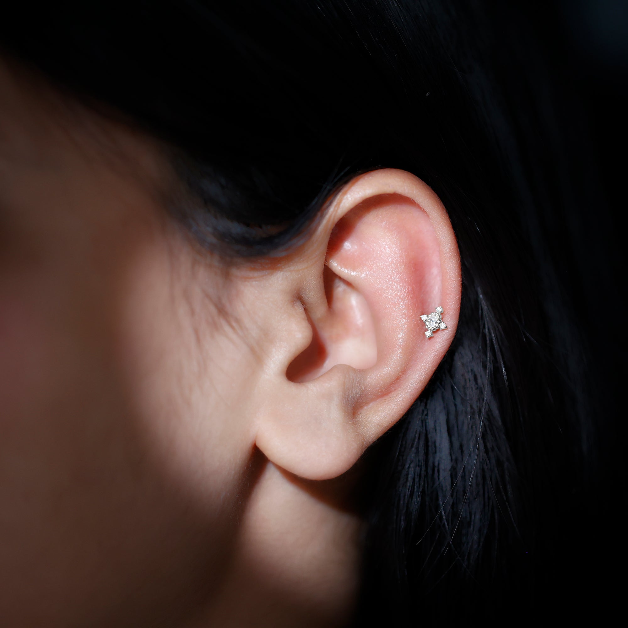 Vintage Inspired Oval Diamond Cartilage Earring Lab - ( EF-VS ) - Rosec Jewels