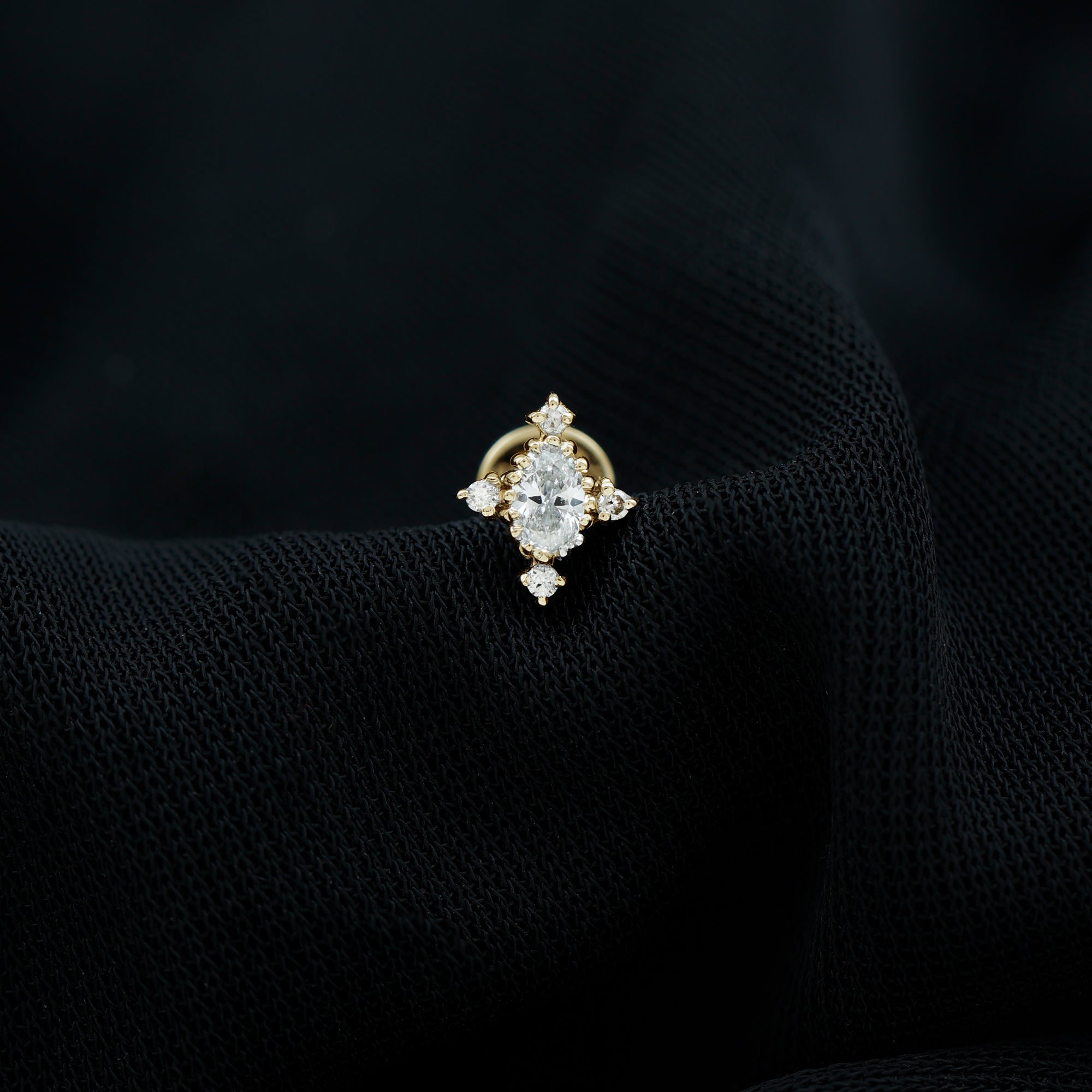 Vintage Inspired Oval Diamond Cartilage Earring Lab - ( EF-VS ) - Rosec Jewels