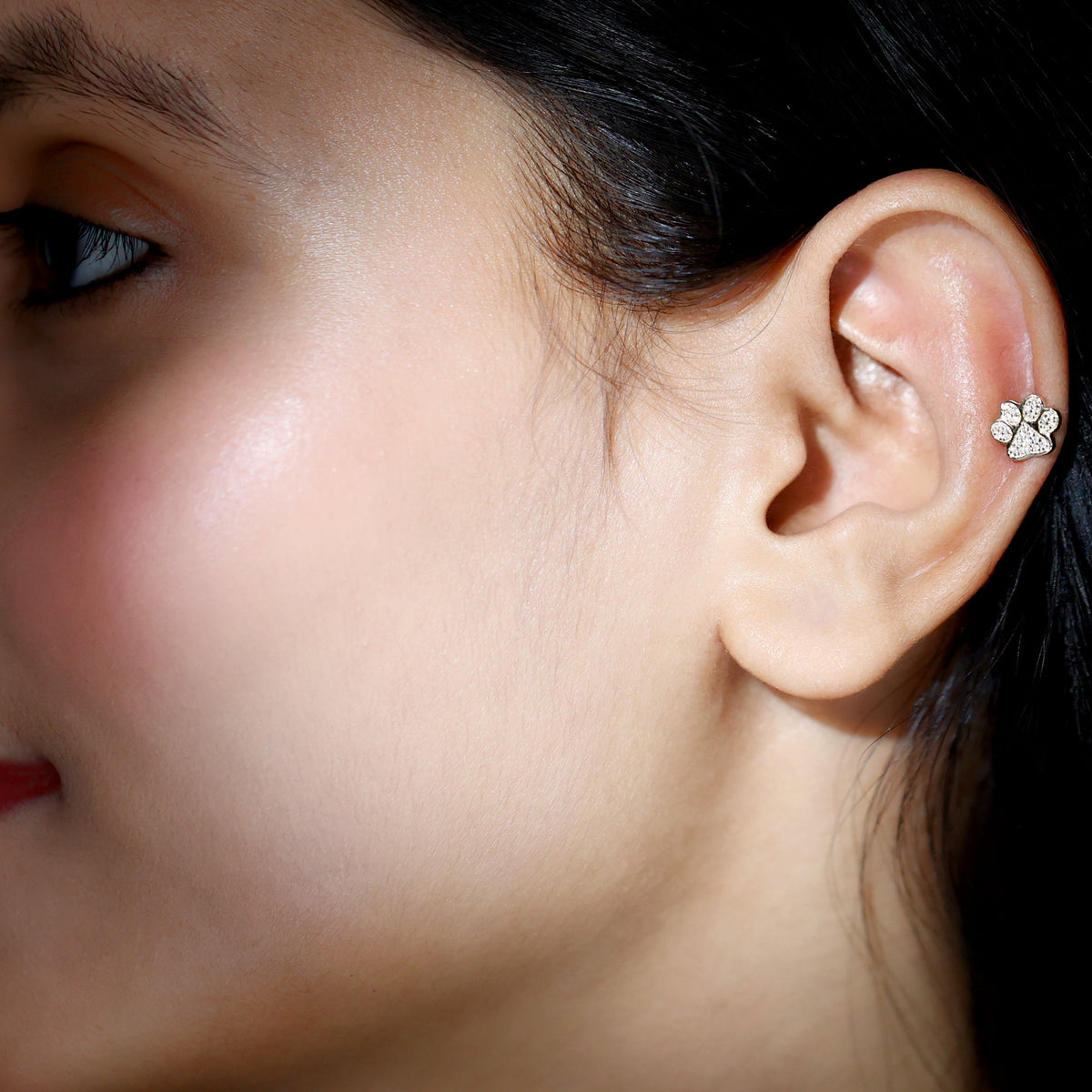 Certified Diamond Paw Cartilage Earring Lab - ( EF-VS ) - Rosec Jewels