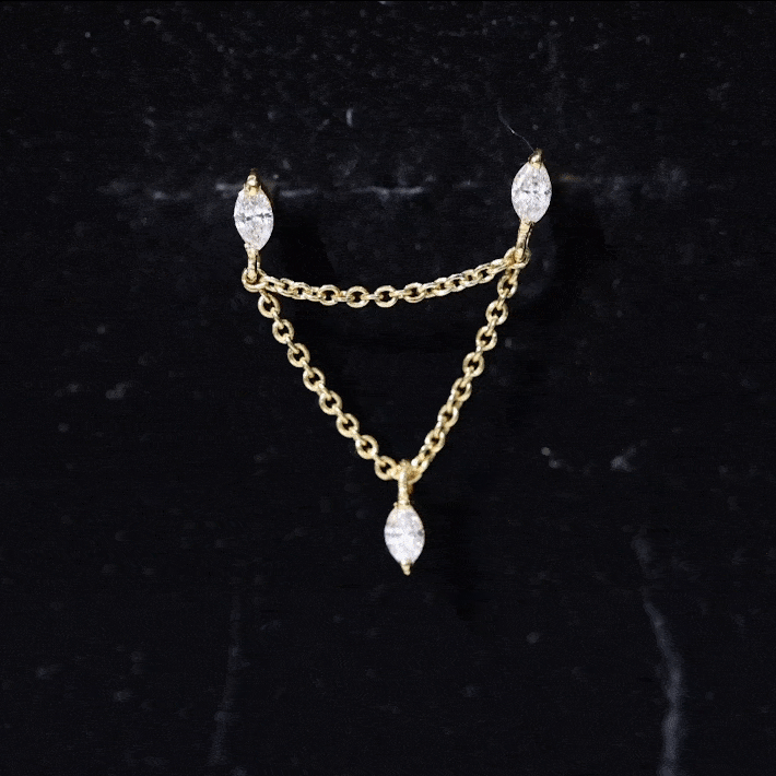 Marquise Diamond Double Piercing Earring with Dangling Chain Lab - ( EF-VS ) - Rosec Jewels