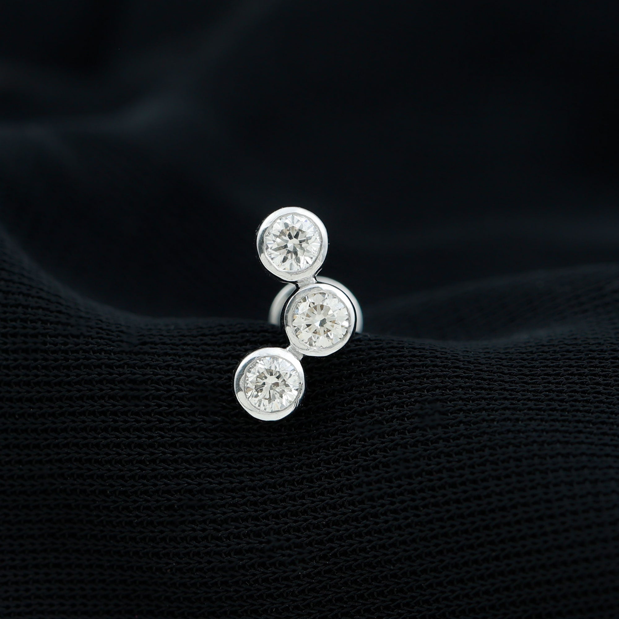 Three Diamond Curved Helix Earring in Bezel Setting Lab - ( EF-VS ) - Rosec Jewels