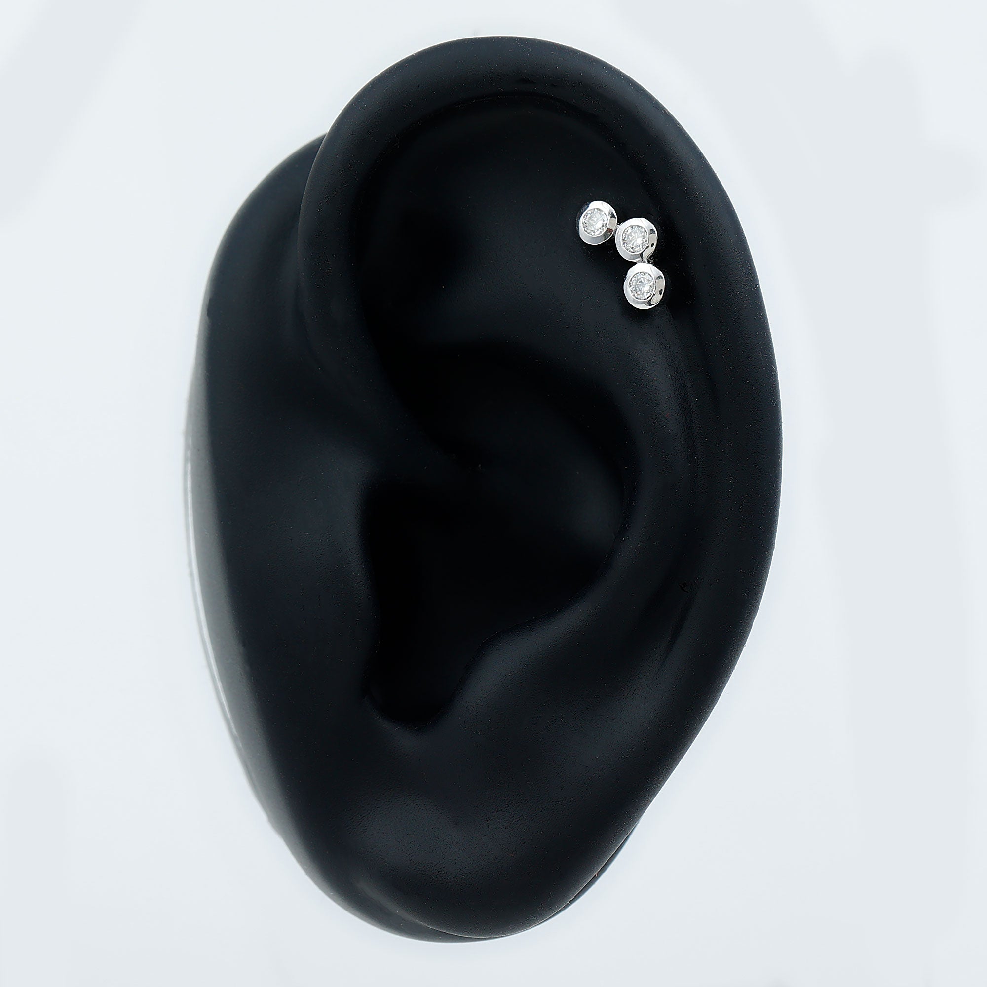 Three Diamond Curved Helix Earring in Bezel Setting Lab - ( EF-VS ) - Rosec Jewels