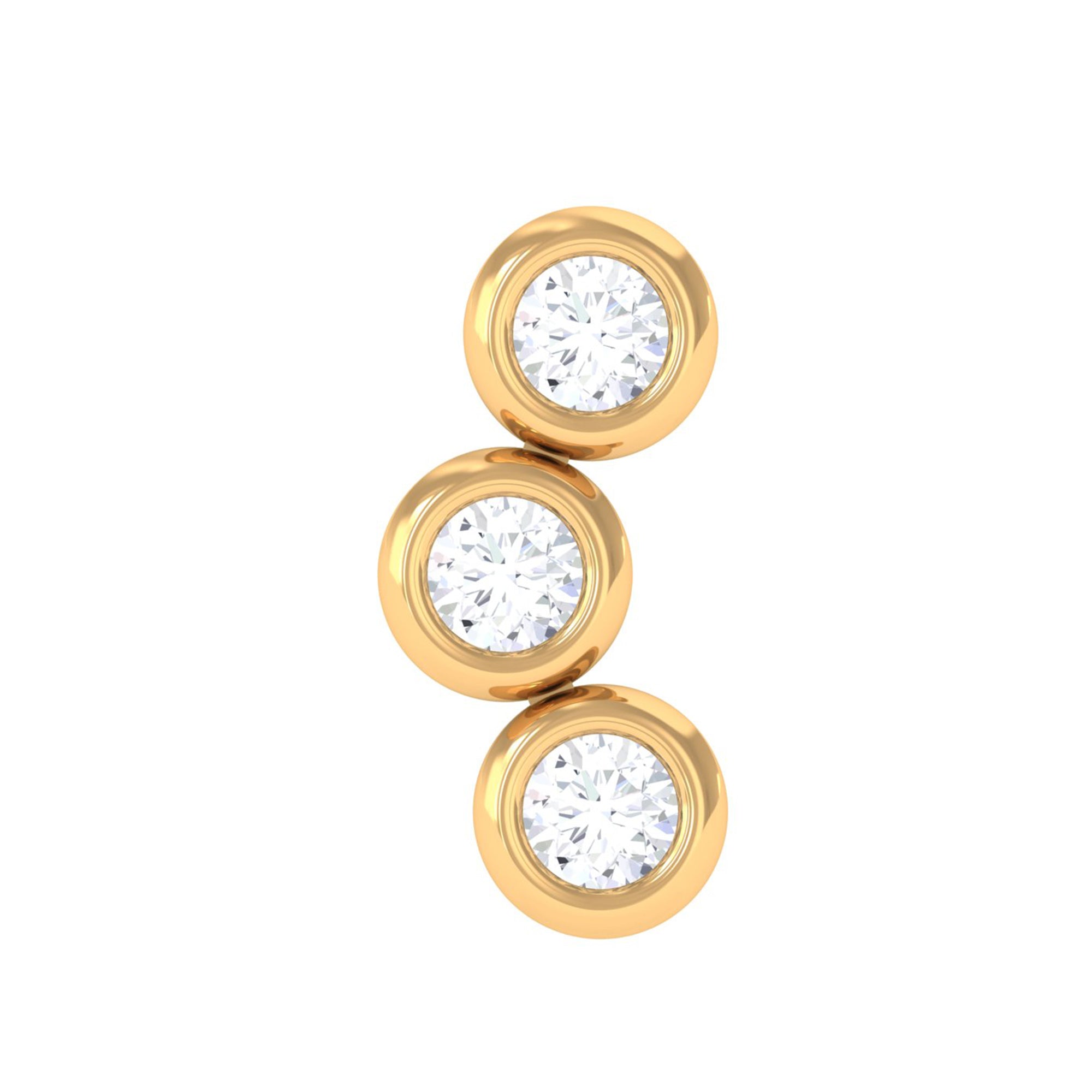 Three Diamond Curved Helix Earring in Bezel Setting Lab - ( EF-VS ) - Rosec Jewels