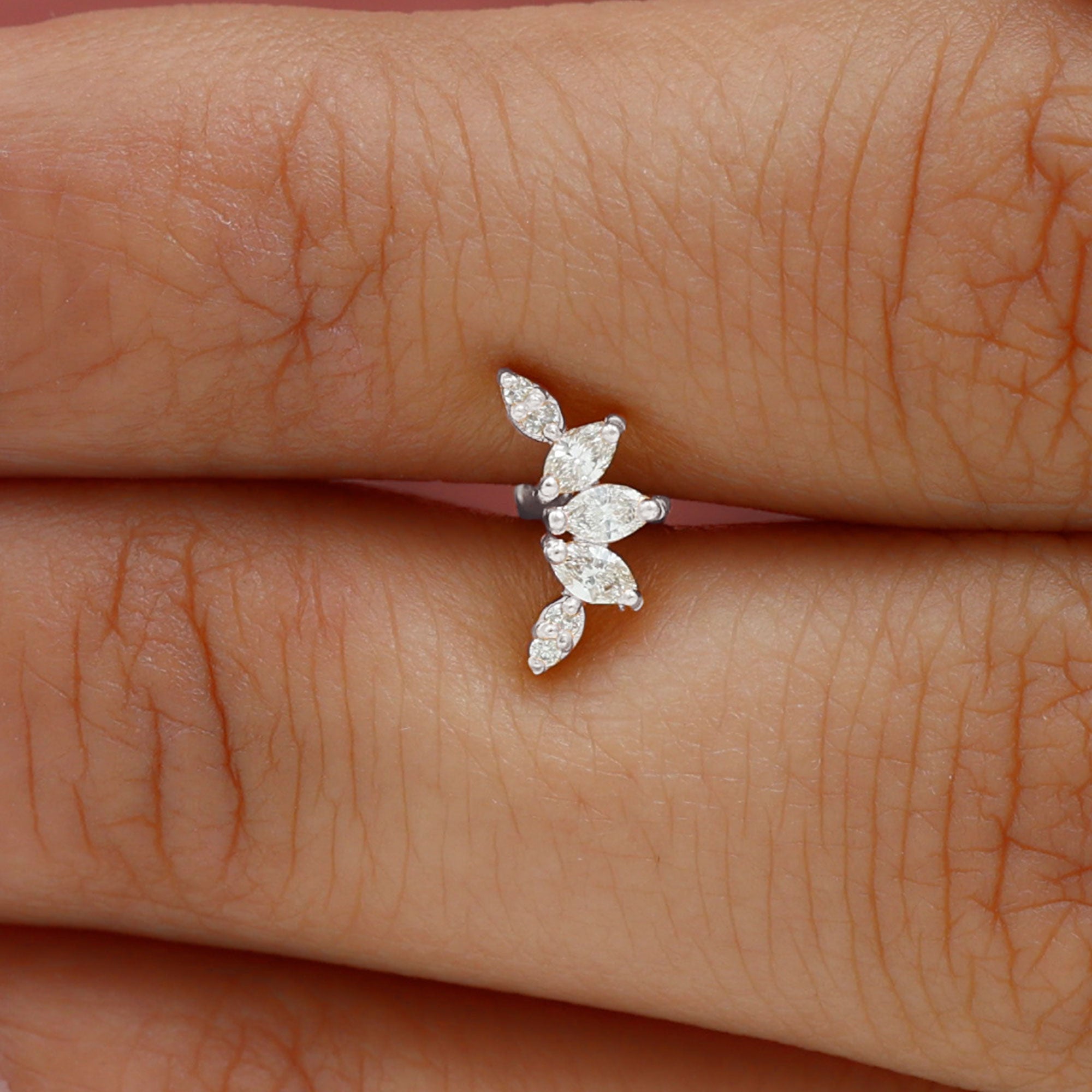 Marquise Diamond Leaf Crawler Earring for Helix Piercing Lab - ( EF-VS ) - Rosec Jewels